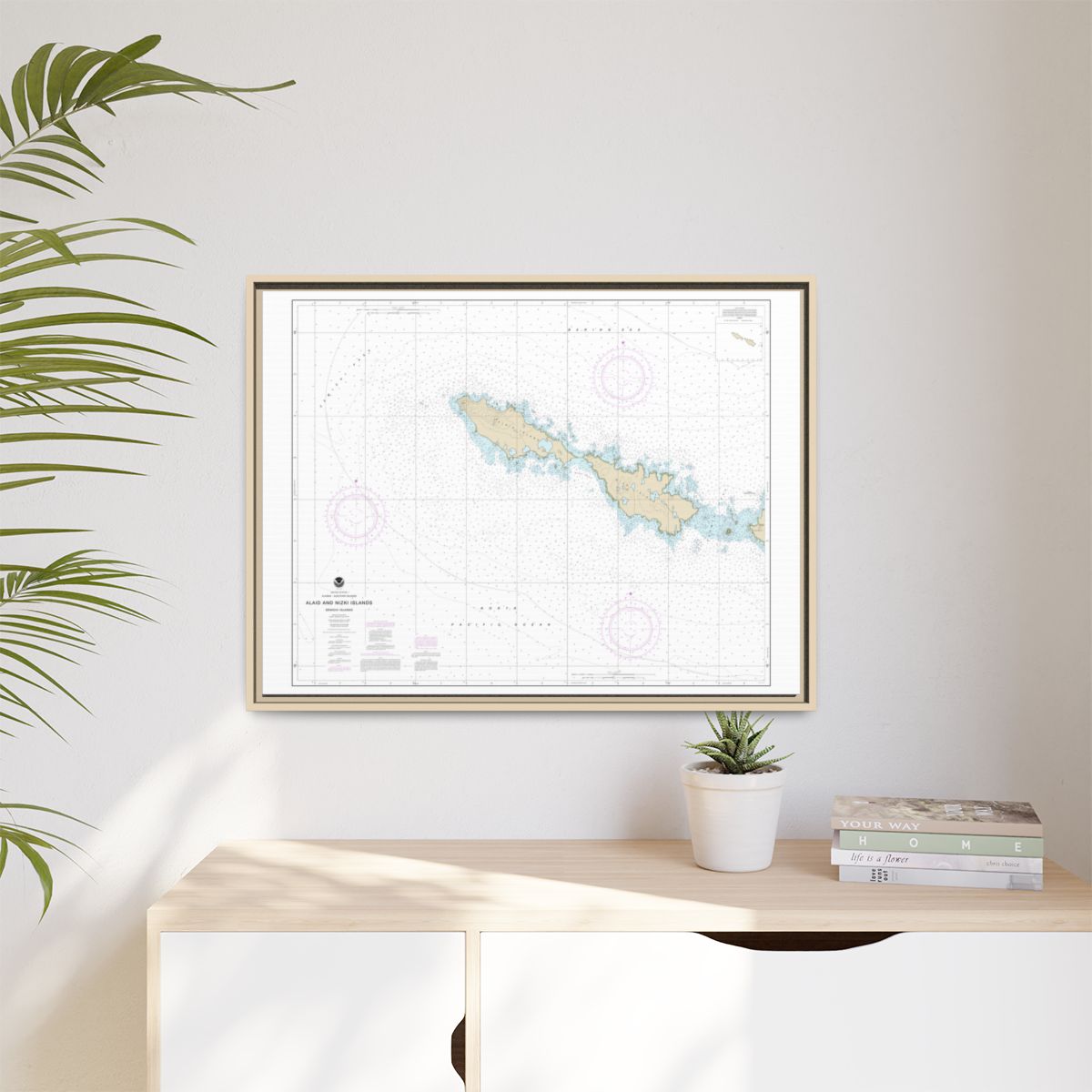 Chart 16435 Semichi Islands Alaid and Nizki Islands - NOAA Nautical Chart Floating Frame Canvas | 32" x 24" | 40" x 30" - Natural context-1