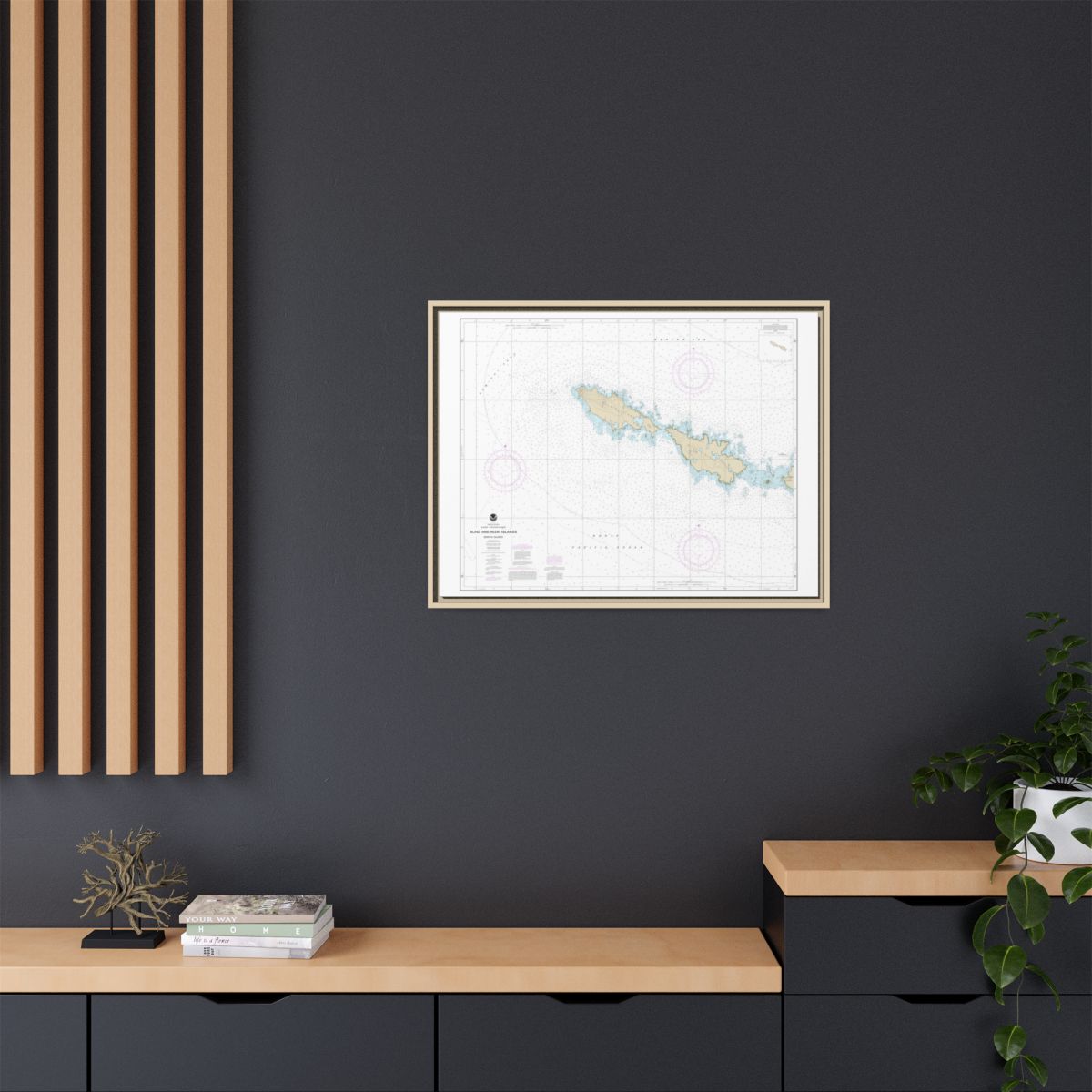 Chart 16435 Semichi Islands Alaid and Nizki Islands - NOAA Nautical Chart Floating Frame Canvas | 32" x 24" | 40" x 30" - Natural context-2
