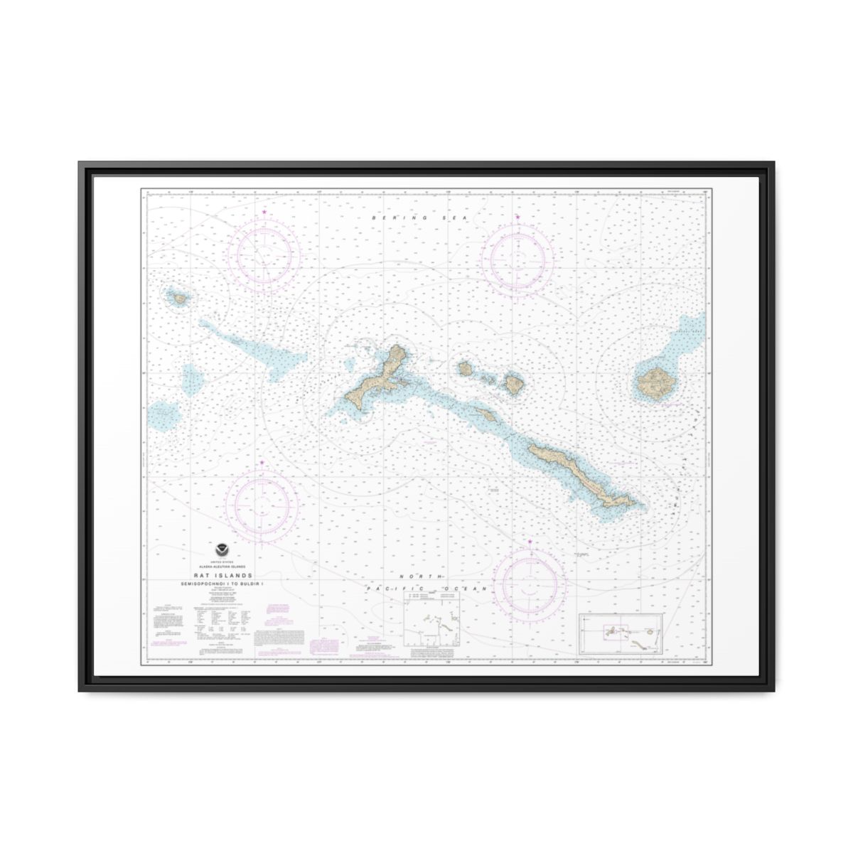 Chart 16440 Rat Islands Semisopochnoi Island to Buldir l. - NOAA Nautical Chart Floating Frame Canvas | 32" x 24" | 40" x 30" - Black front