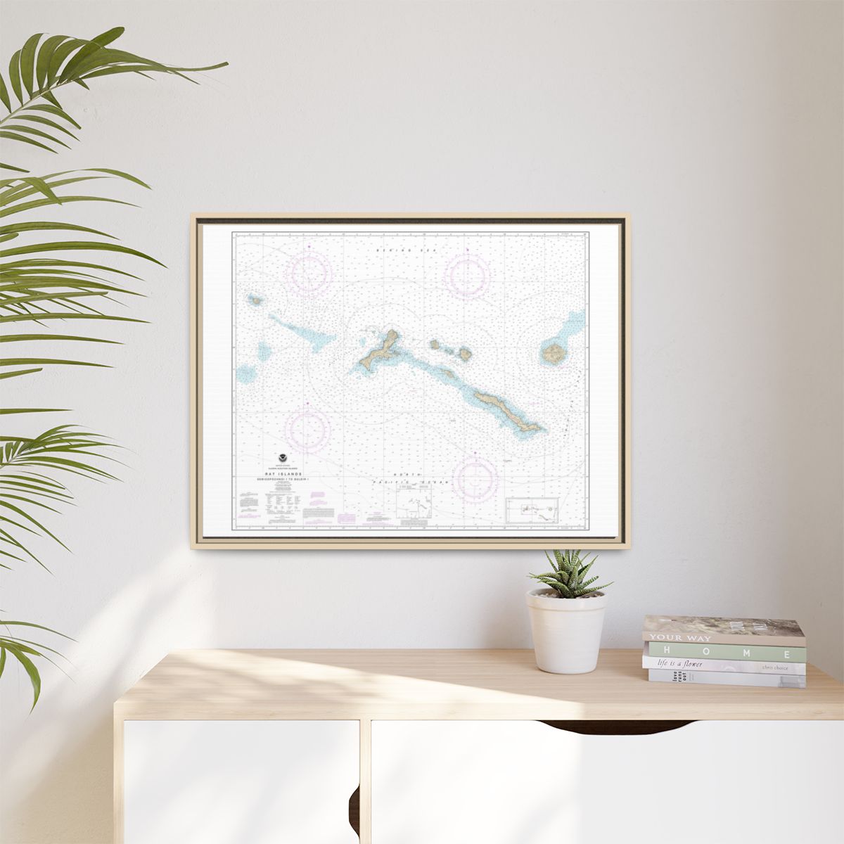 Chart 16440 Rat Islands Semisopochnoi Island to Buldir l. - NOAA Nautical Chart Floating Frame Canvas | 32" x 24" | 40" x 30" - Natural context-1
