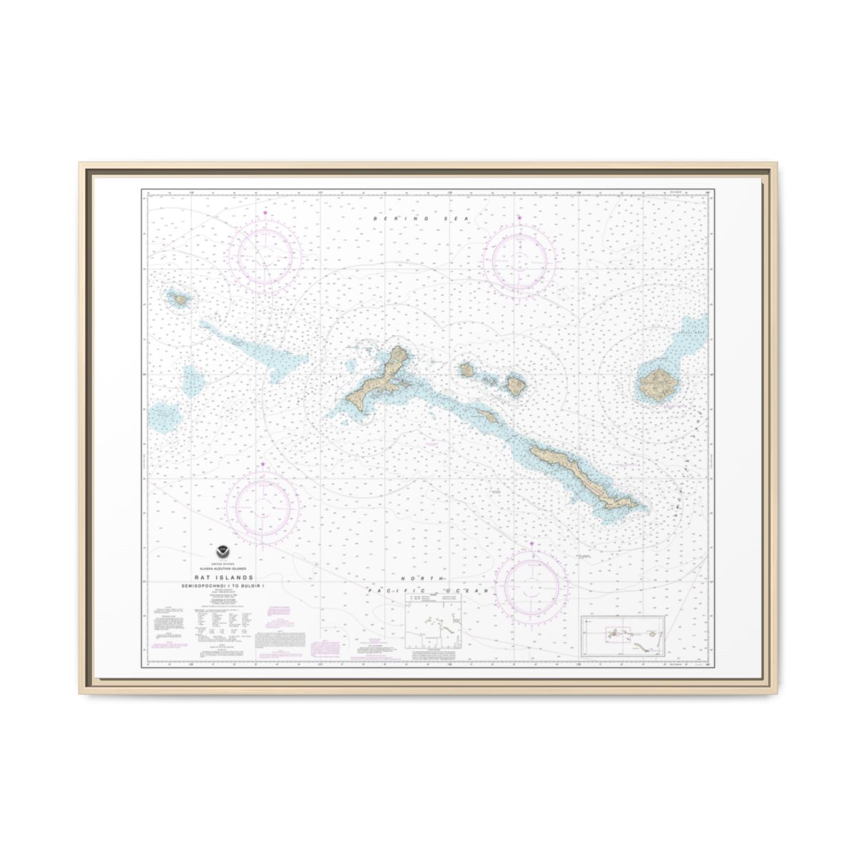 Chart 16440 Rat Islands Semisopochnoi Island to Buldir l. - NOAA Nautical Chart Floating Frame Canvas | 32" x 24" | 40" x 30" - Natural front