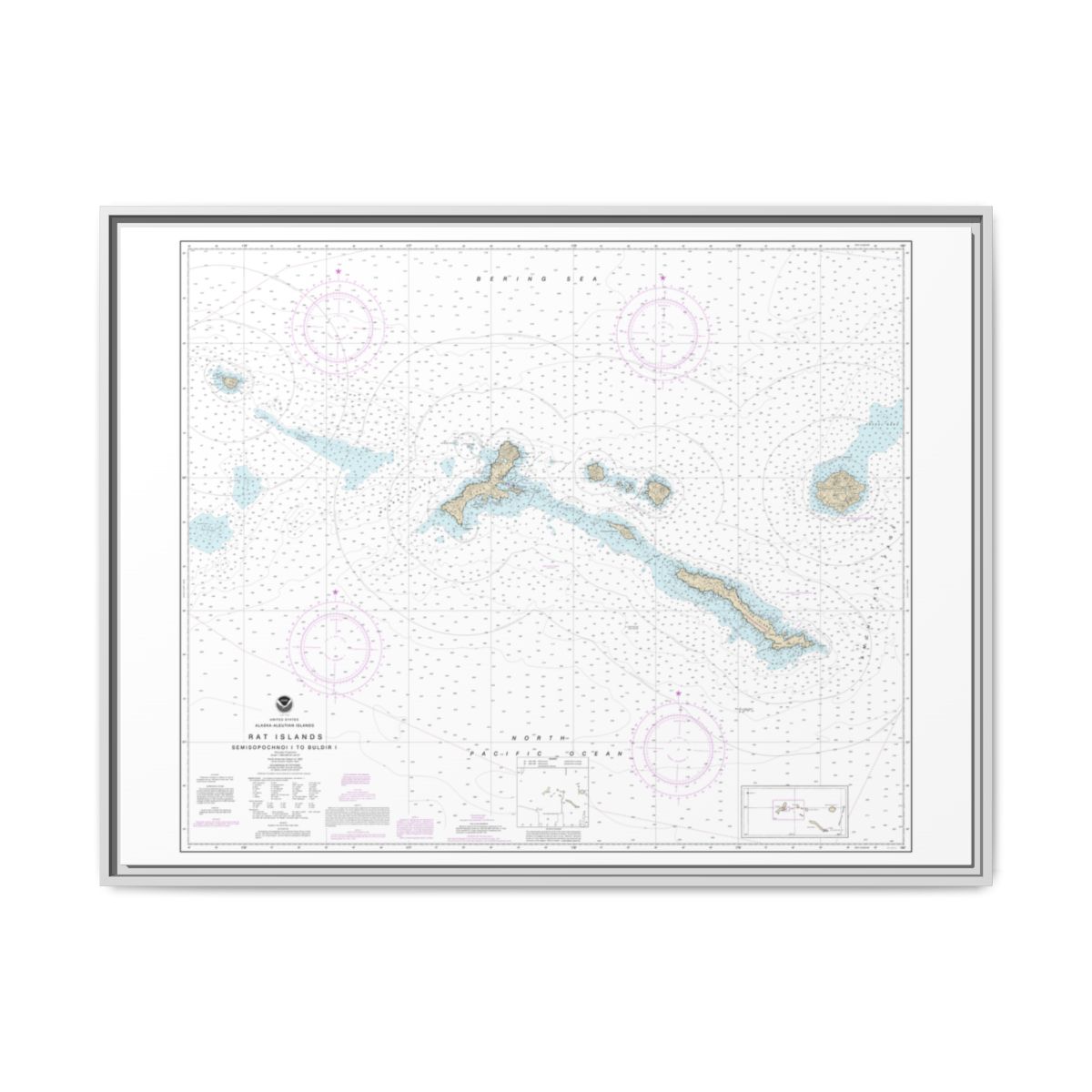 Chart 16440 Rat Islands Semisopochnoi Island to Buldir l. - NOAA Nautical Chart Floating Frame Canvas | 32" x 24" | 40" x 30" - White front
