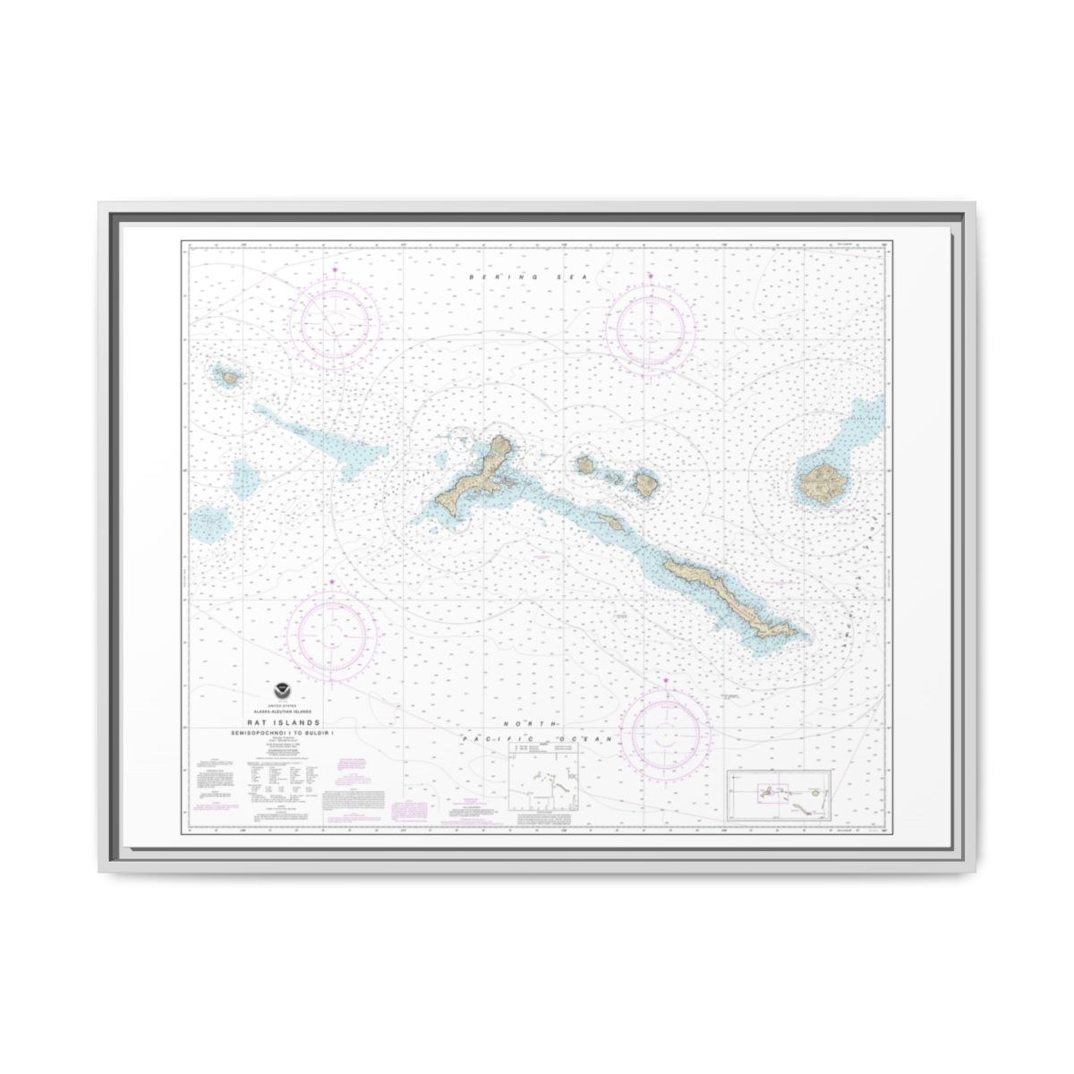 Chart 16440 Rat Islands Semisopochnoi Island to Buldir l. - NOAA Nautical Chart Floating Frame Canvas | 32" x 24" | 40" x 30" - White front