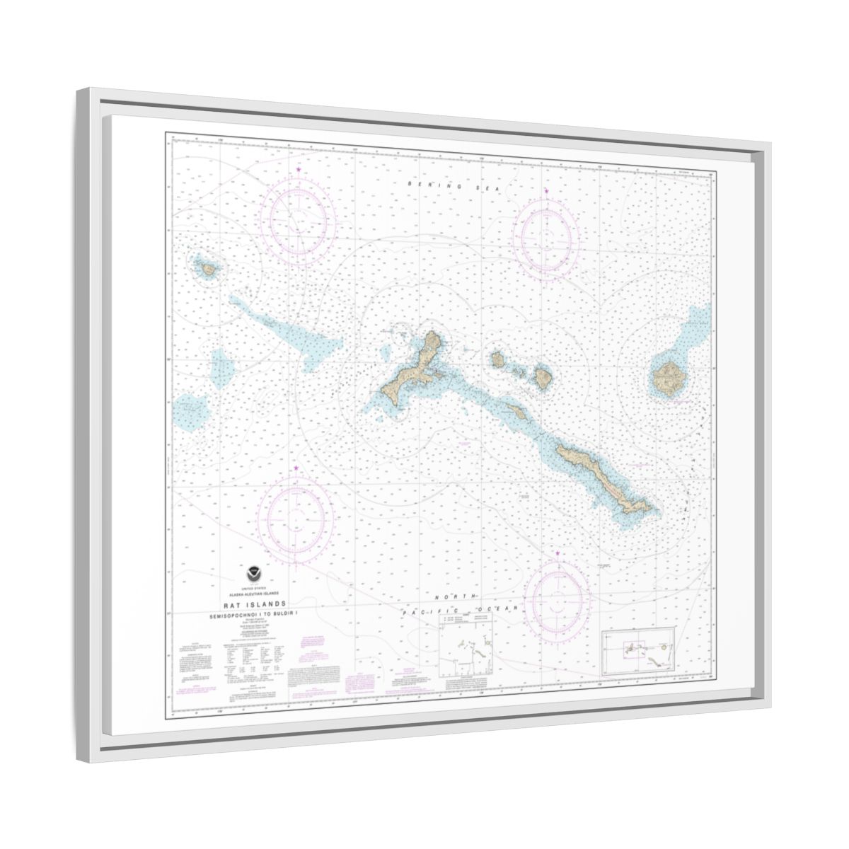 Chart 16440 Rat Islands Semisopochnoi Island to Buldir l. - NOAA Nautical Chart Floating Frame Canvas | 32" x 24" | 40" x 30" - White side