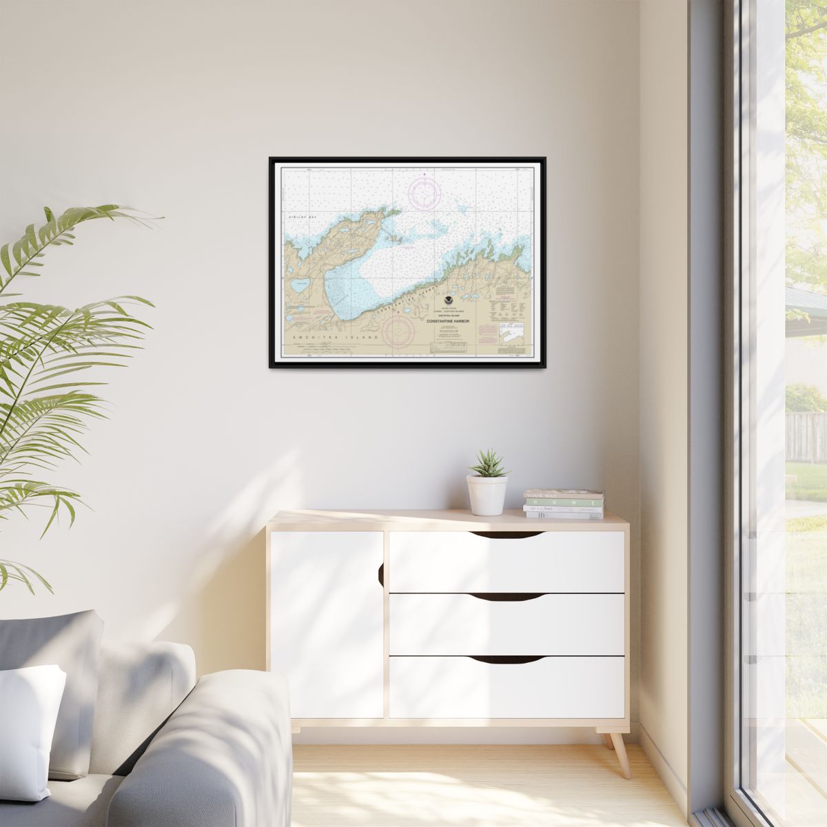 Chart 16446 Constantine Harbor, Amchitka Island - NOAA Nautical Chart Floating Frame Canvas | 32" x 24" | 40" x 30" - Black context-1