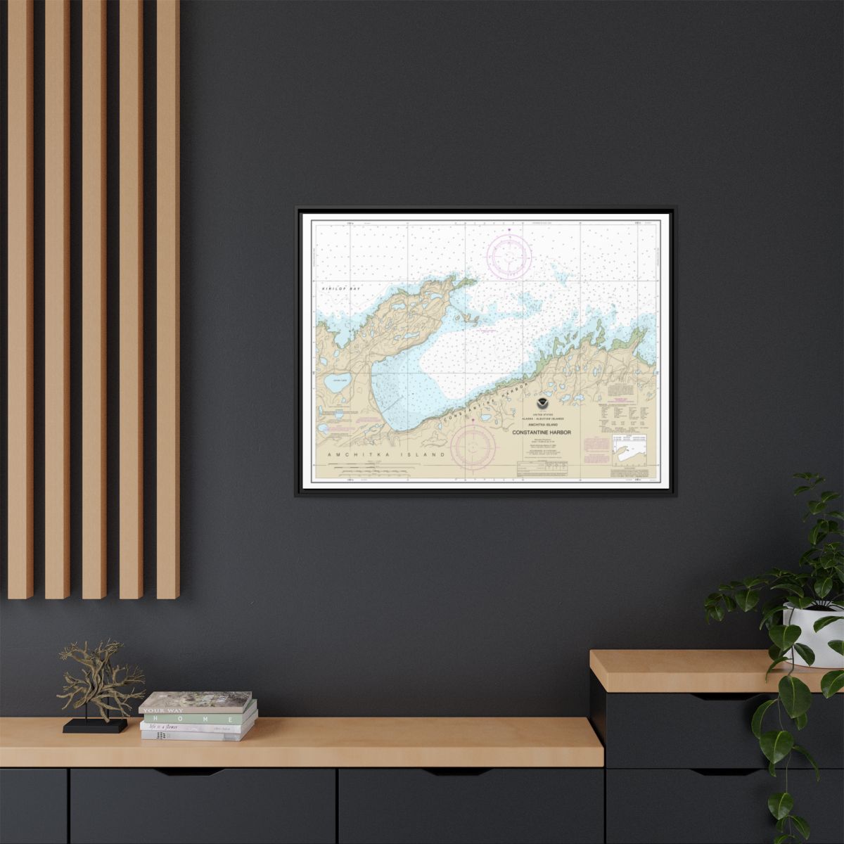 Chart 16446 Constantine Harbor, Amchitka Island - NOAA Nautical Chart Floating Frame Canvas | 32" x 24" | 40" x 30" - Black context-2