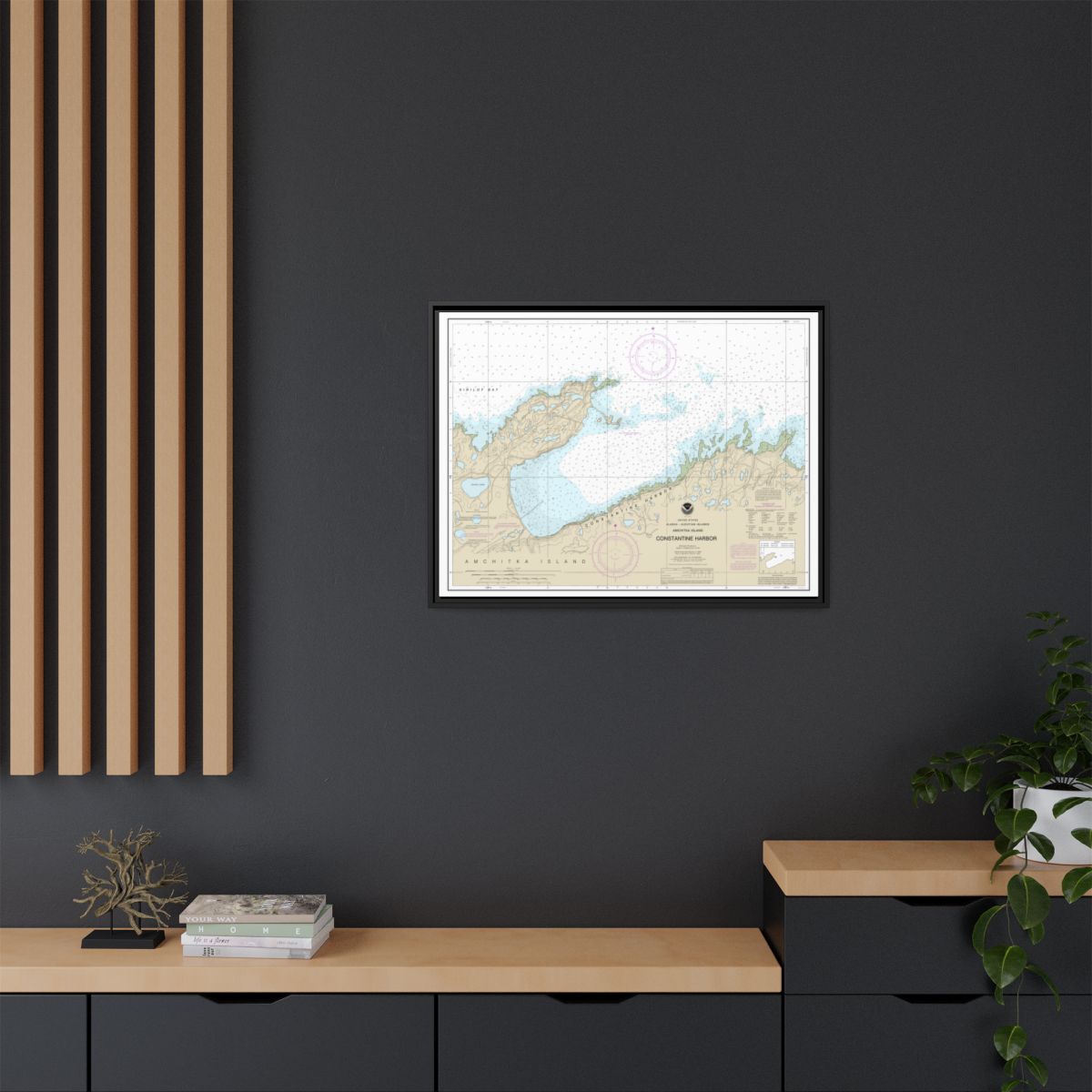 Chart 16446 Constantine Harbor, Amchitka Island - NOAA Nautical Chart Floating Frame Canvas | 32" x 24" | 40" x 30" - Black context-2