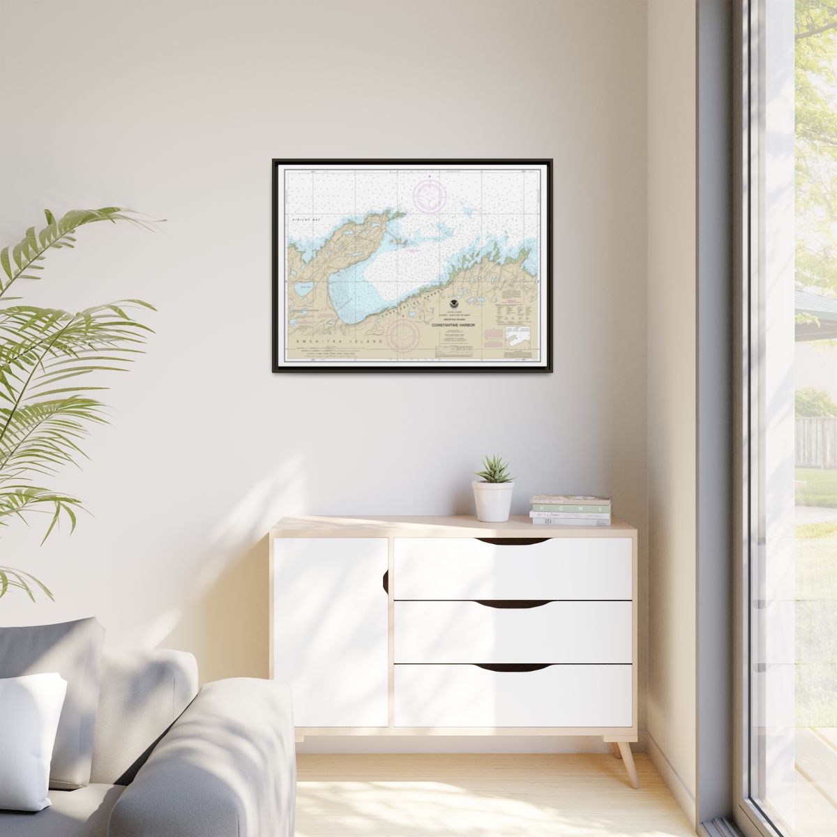 Chart 16446 Constantine Harbor, Amchitka Island - NOAA Nautical Chart Floating Frame Canvas | 32" x 24" | 40" x 30" - Espresso context-1