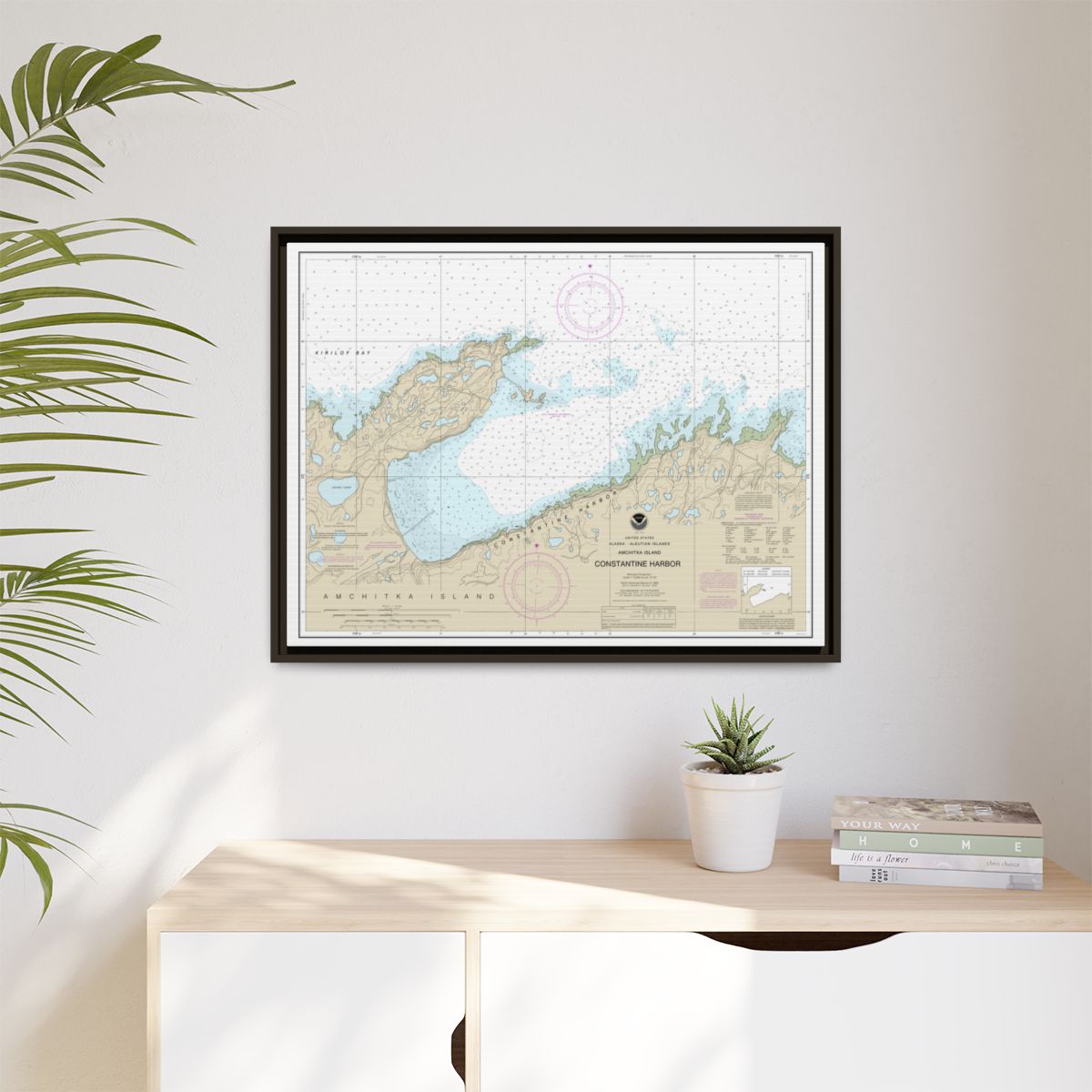 Chart 16446 Constantine Harbor, Amchitka Island - NOAA Nautical Chart Floating Frame Canvas | 32" x 24" | 40" x 30" - Espresso context-1