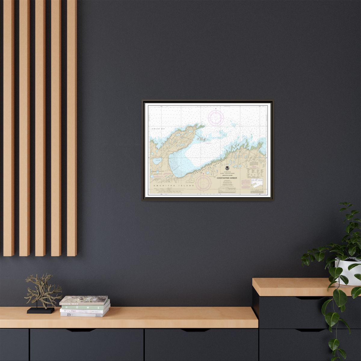 Chart 16446 Constantine Harbor, Amchitka Island - NOAA Nautical Chart Floating Frame Canvas | 32" x 24" | 40" x 30" - Espresso context-2