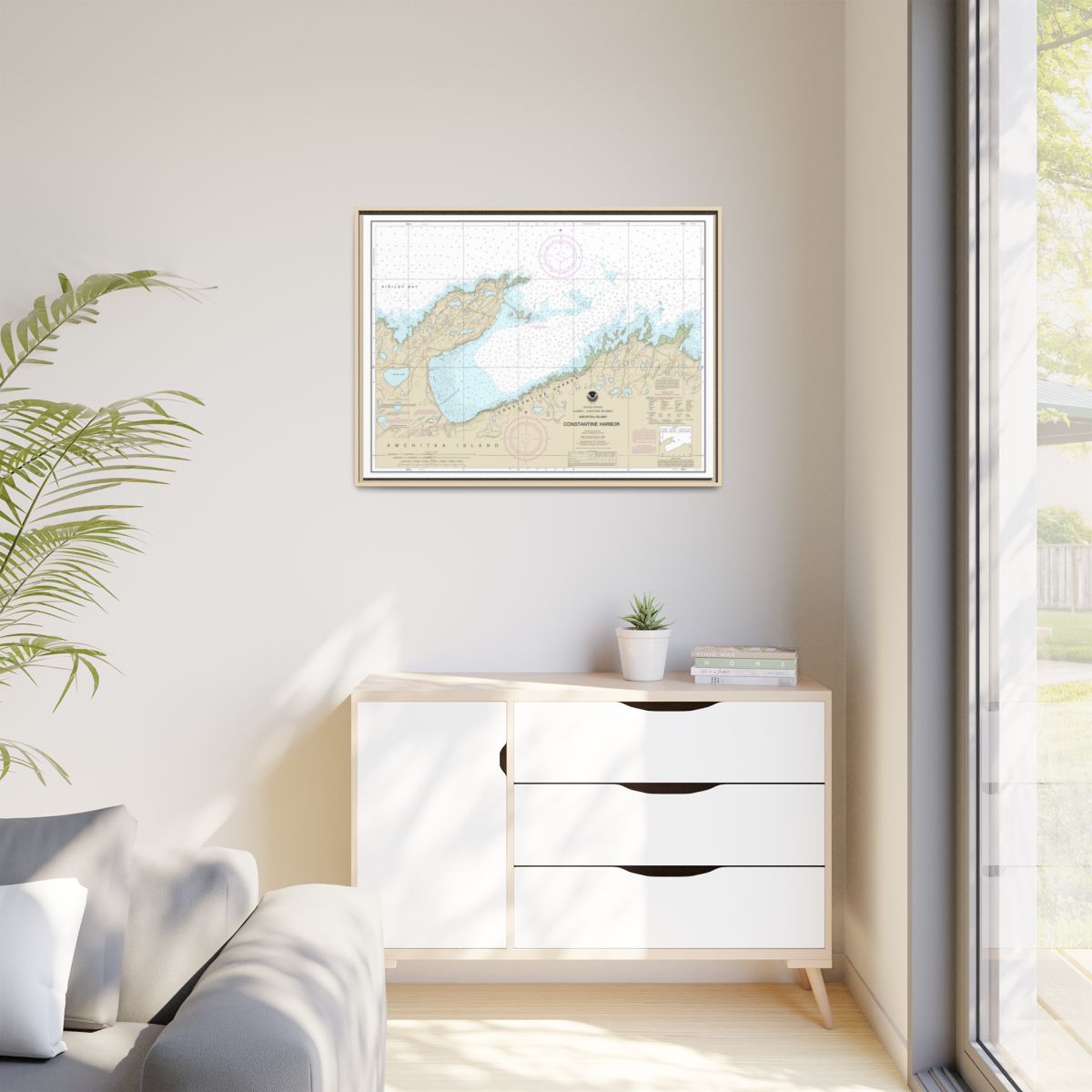 Chart 16446 Constantine Harbor, Amchitka Island - NOAA Nautical Chart Floating Frame Canvas | 32" x 24" | 40" x 30" - Natural context-1