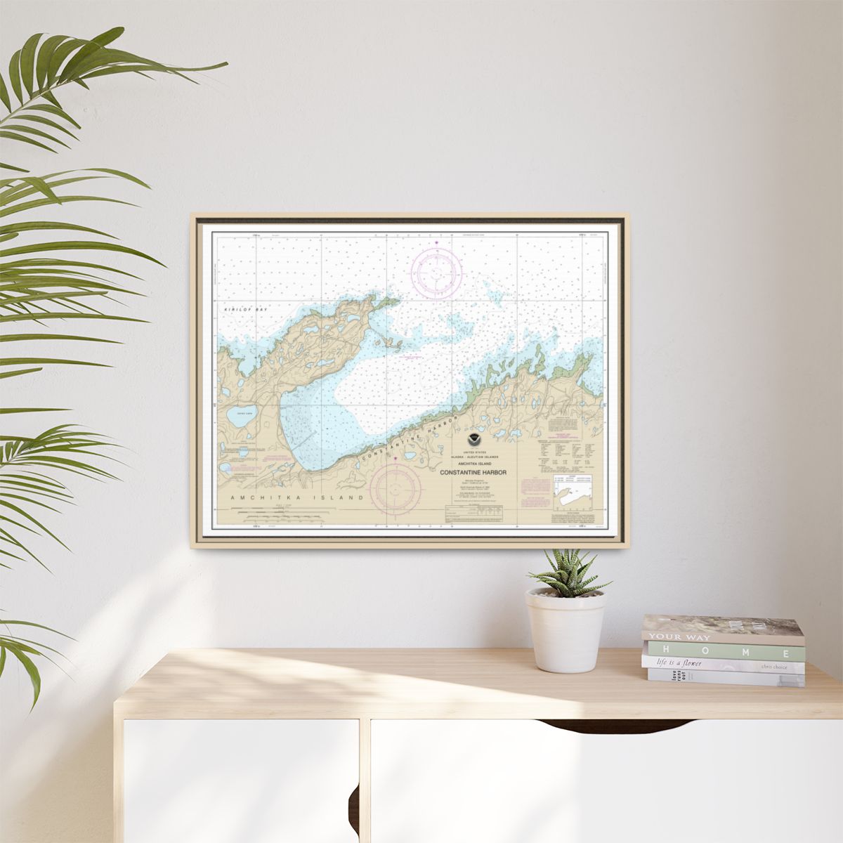 Chart 16446 Constantine Harbor, Amchitka Island - NOAA Nautical Chart Floating Frame Canvas | 32" x 24" | 40" x 30" - Natural context-1