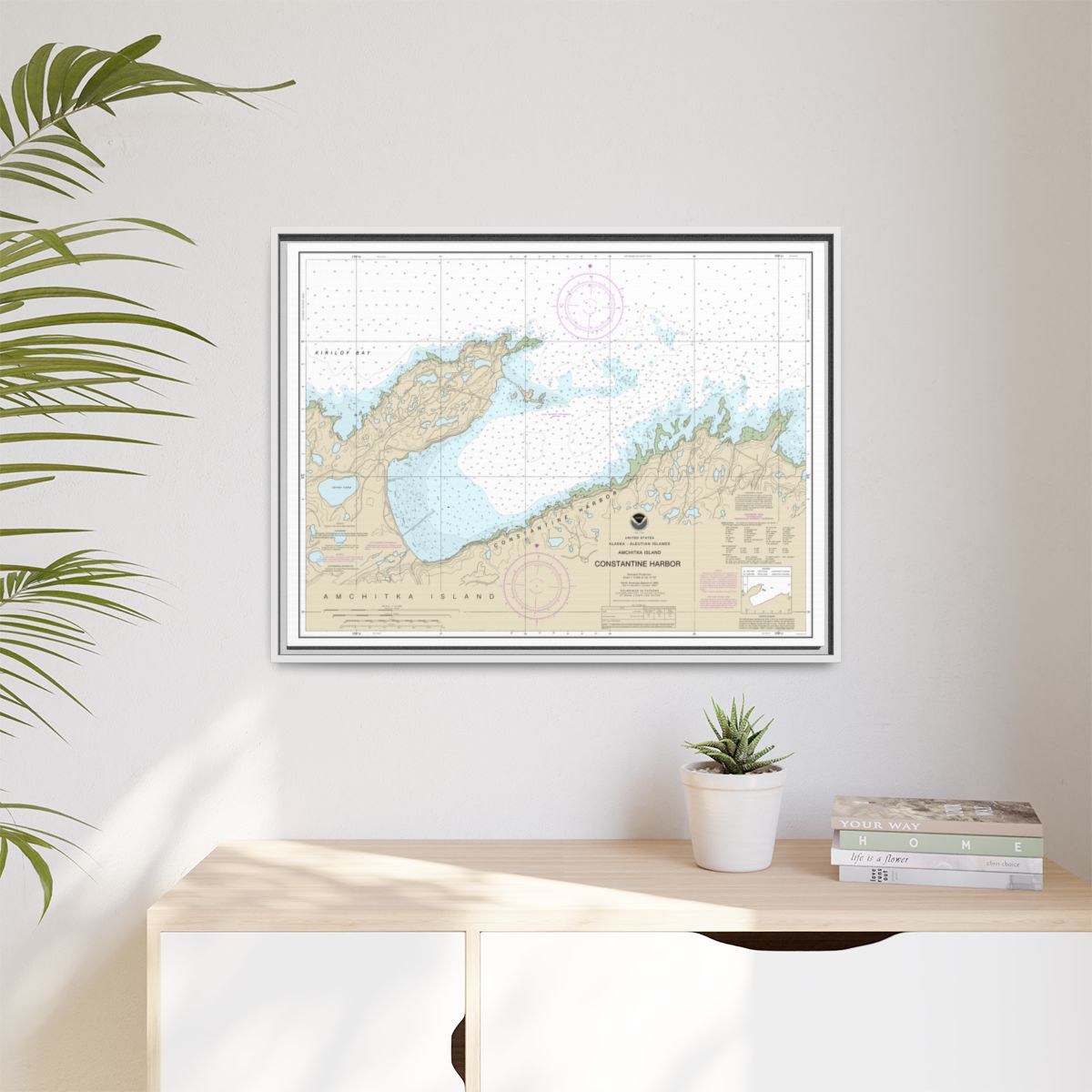 Chart 16446 Constantine Harbor, Amchitka Island - NOAA Nautical Chart Floating Frame Canvas | 32" x 24" | 40" x 30" - White context-1