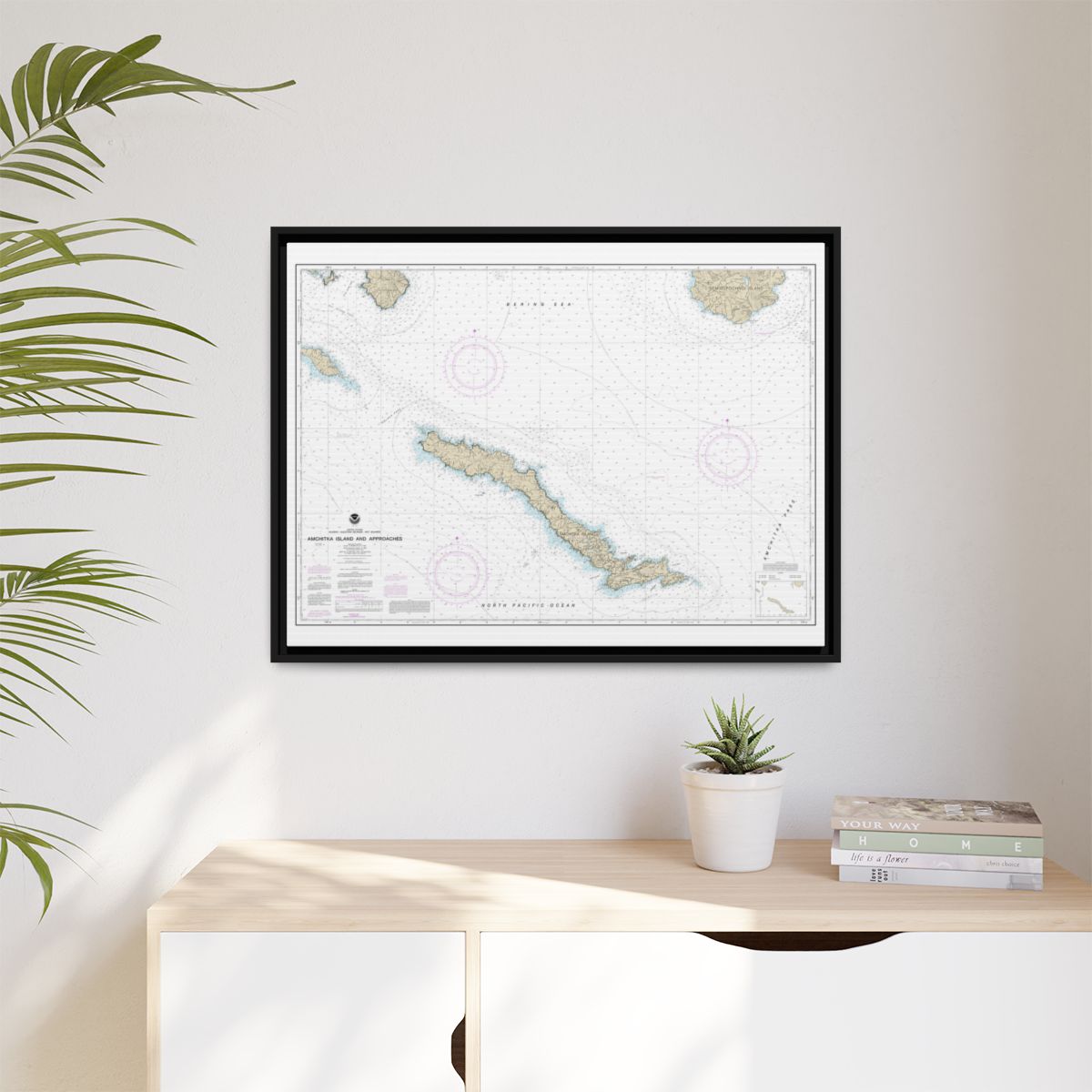 Chart 16450 Amchitka Island and Approaches - NOAA Nautical Chart Floating Frame Canvas | 32" x 24" | 40" x 30" - Black context-1