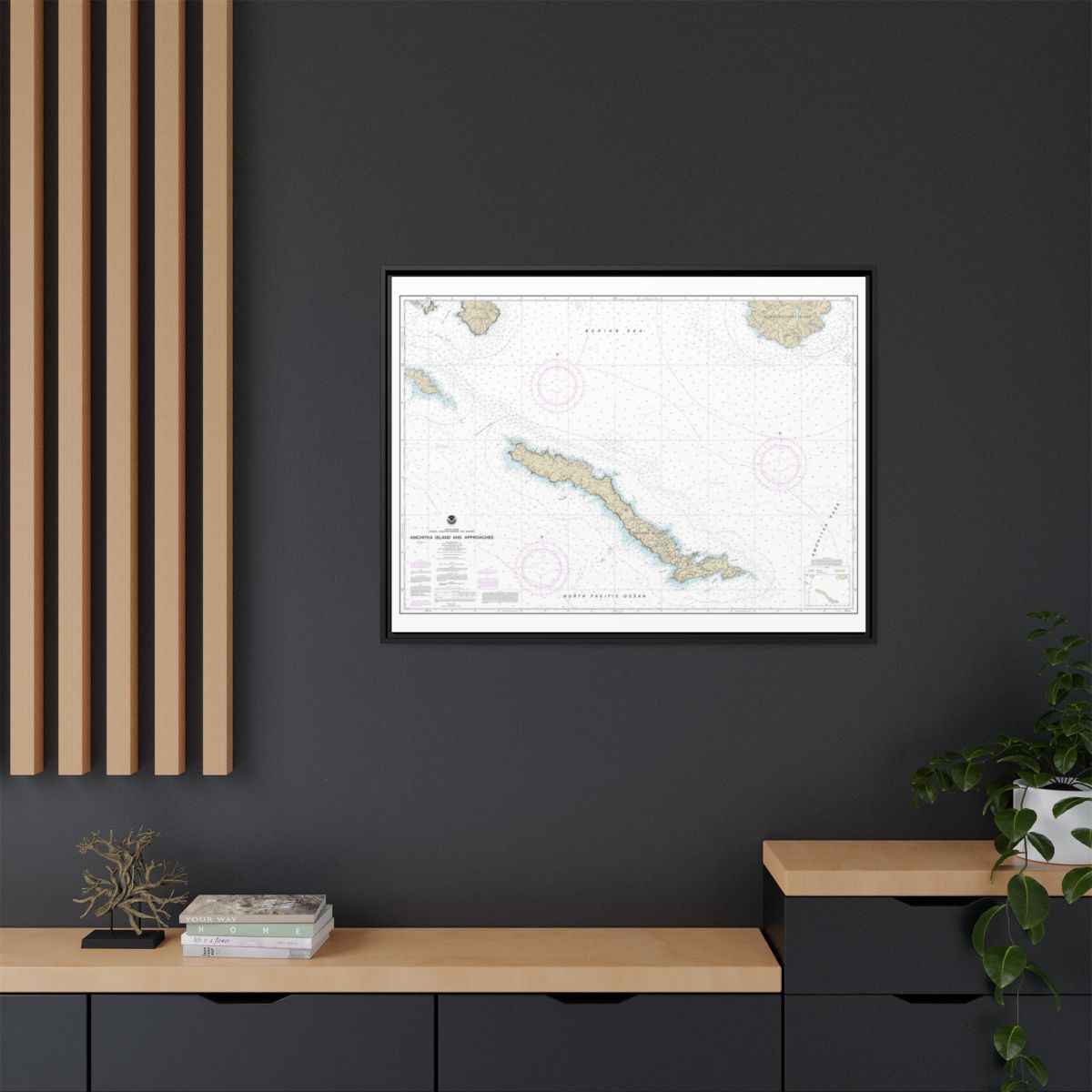 Chart 16450 Amchitka Island and Approaches - NOAA Nautical Chart Floating Frame Canvas | 32" x 24" | 40" x 30" - Black context-2