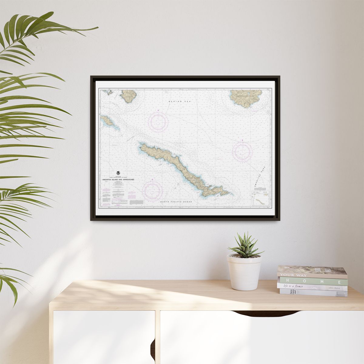 Chart 16450 Amchitka Island and Approaches - NOAA Nautical Chart Floating Frame Canvas | 32" x 24" | 40" x 30" - Espresso context-1