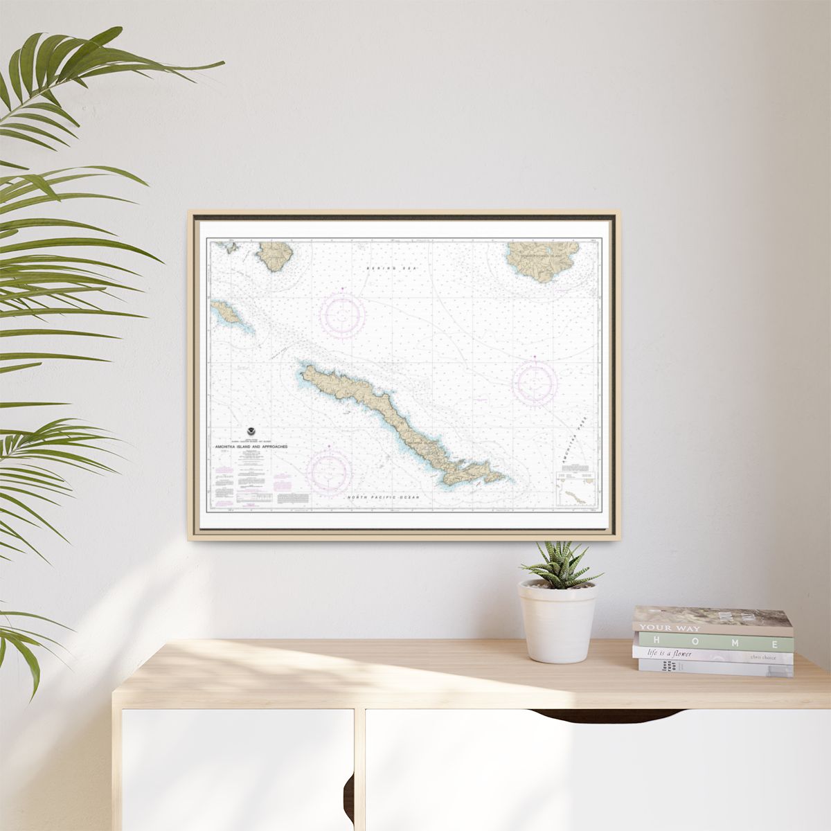 Chart 16450 Amchitka Island and Approaches - NOAA Nautical Chart Floating Frame Canvas | 32" x 24" | 40" x 30" - Natural context-1