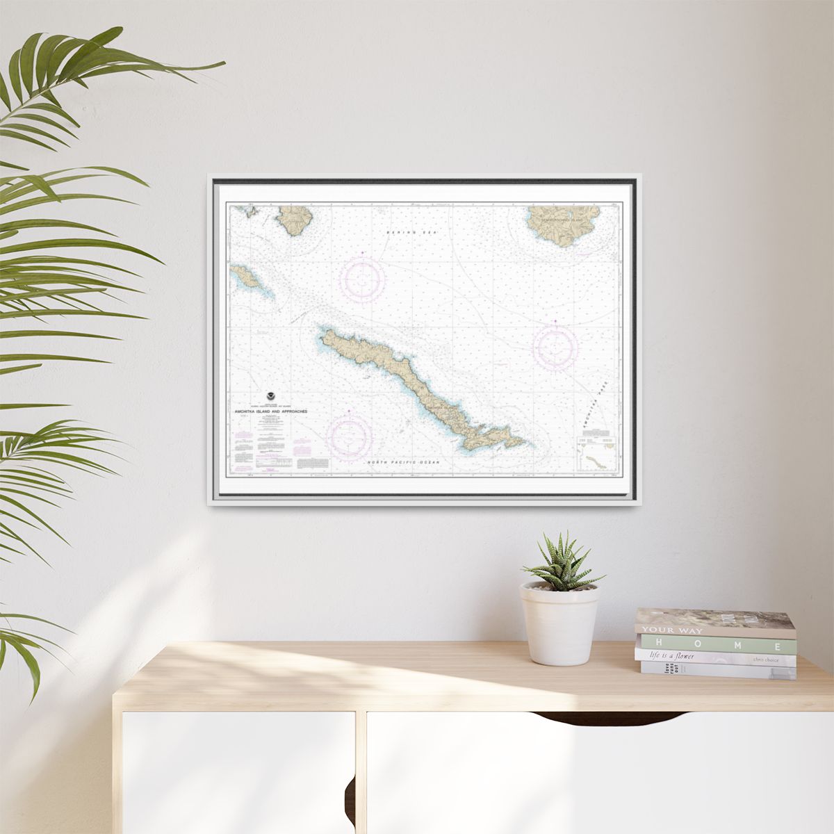 Chart 16450 Amchitka Island and Approaches - NOAA Nautical Chart Floating Frame Canvas | 32" x 24" | 40" x 30" - White context-1