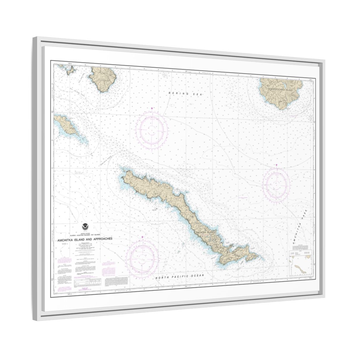 Chart 16450 Amchitka Island and Approaches - NOAA Nautical Chart Floating Frame Canvas | 32" x 24" | 40" x 30" - White side