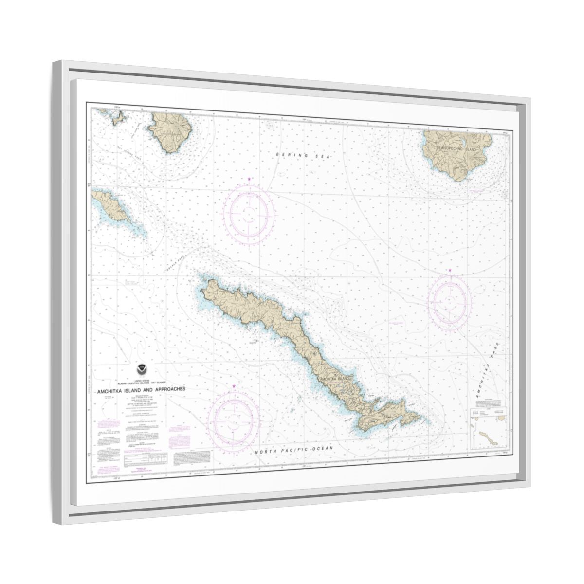 Chart 16450 Amchitka Island and Approaches - NOAA Nautical Chart Floating Frame Canvas | 32" x 24" | 40" x 30" - White side