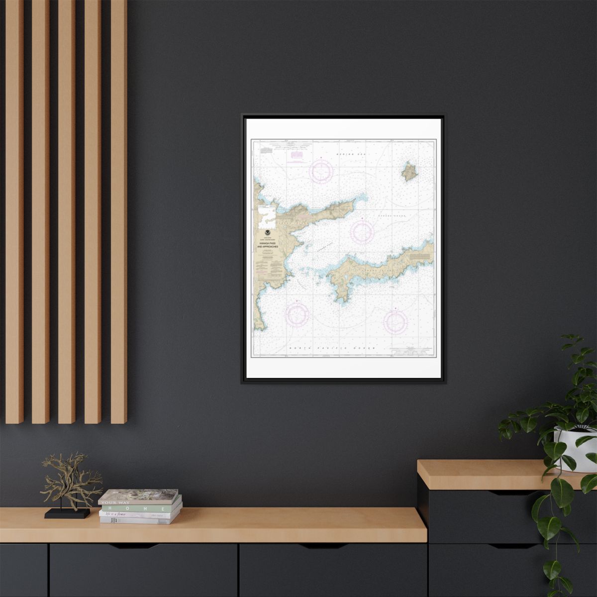 Chart 16463 Kanaga Pass and approaches - NOAA Nautical Chart Floating Frame Canvas | 24" x 32" | 30" x 40" - Black context-2