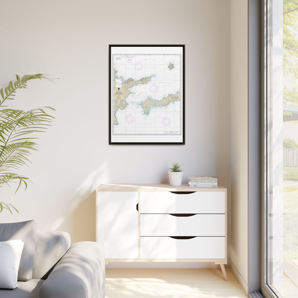 Chart 16463 Kanaga Pass and approaches - NOAA Nautical Chart Floating Frame Canvas | 24" x 32" | 30" x 40" - Espresso context-1