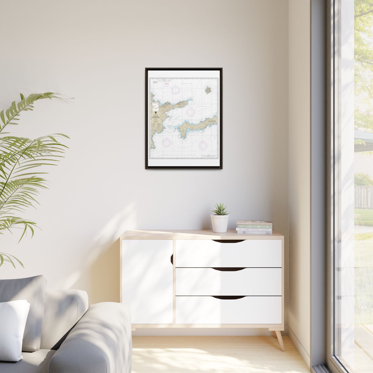 Chart 16463 Kanaga Pass and approaches - NOAA Nautical Chart Floating Frame Canvas | 24" x 32" | 30" x 40" - Espresso context-1