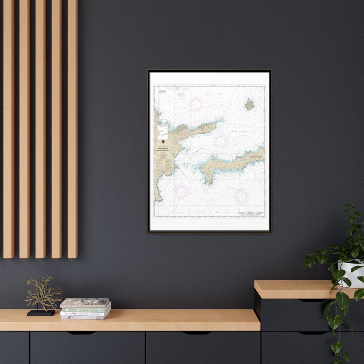 Chart 16463 Kanaga Pass and approaches - NOAA Nautical Chart Floating Frame Canvas | 24" x 32" | 30" x 40" - Espresso context-2
