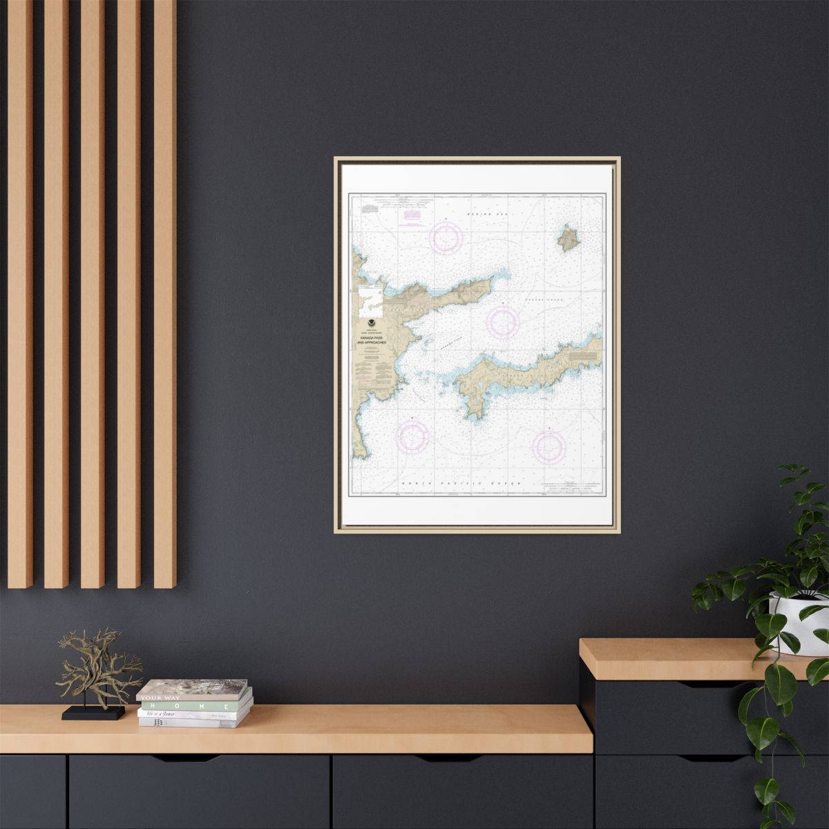 Chart 16463 Kanaga Pass and approaches - NOAA Nautical Chart Floating Frame Canvas | 24" x 32" | 30" x 40" - Natural context-2