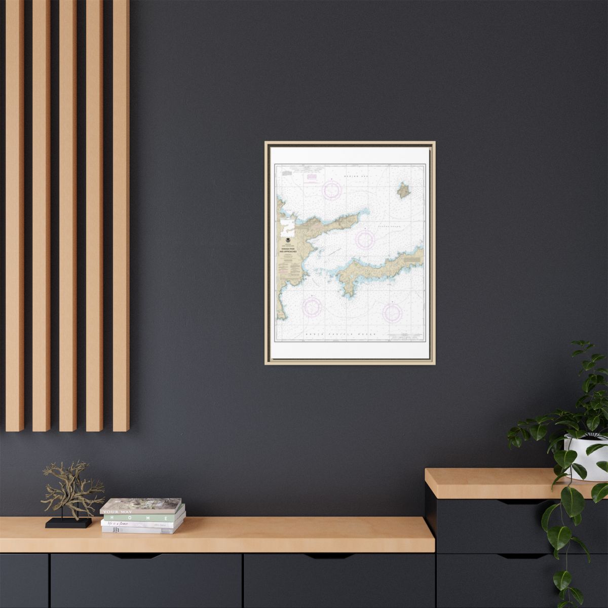 Chart 16463 Kanaga Pass and approaches - NOAA Nautical Chart Floating Frame Canvas | 24" x 32" | 30" x 40" - Natural context-2