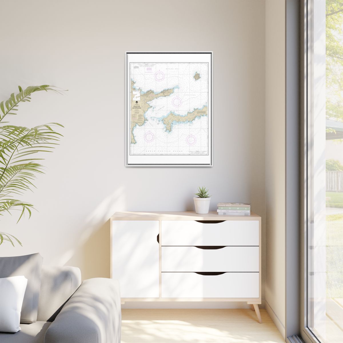 Chart 16463 Kanaga Pass and approaches - NOAA Nautical Chart Floating Frame Canvas | 24" x 32" | 30" x 40" - White context-1
