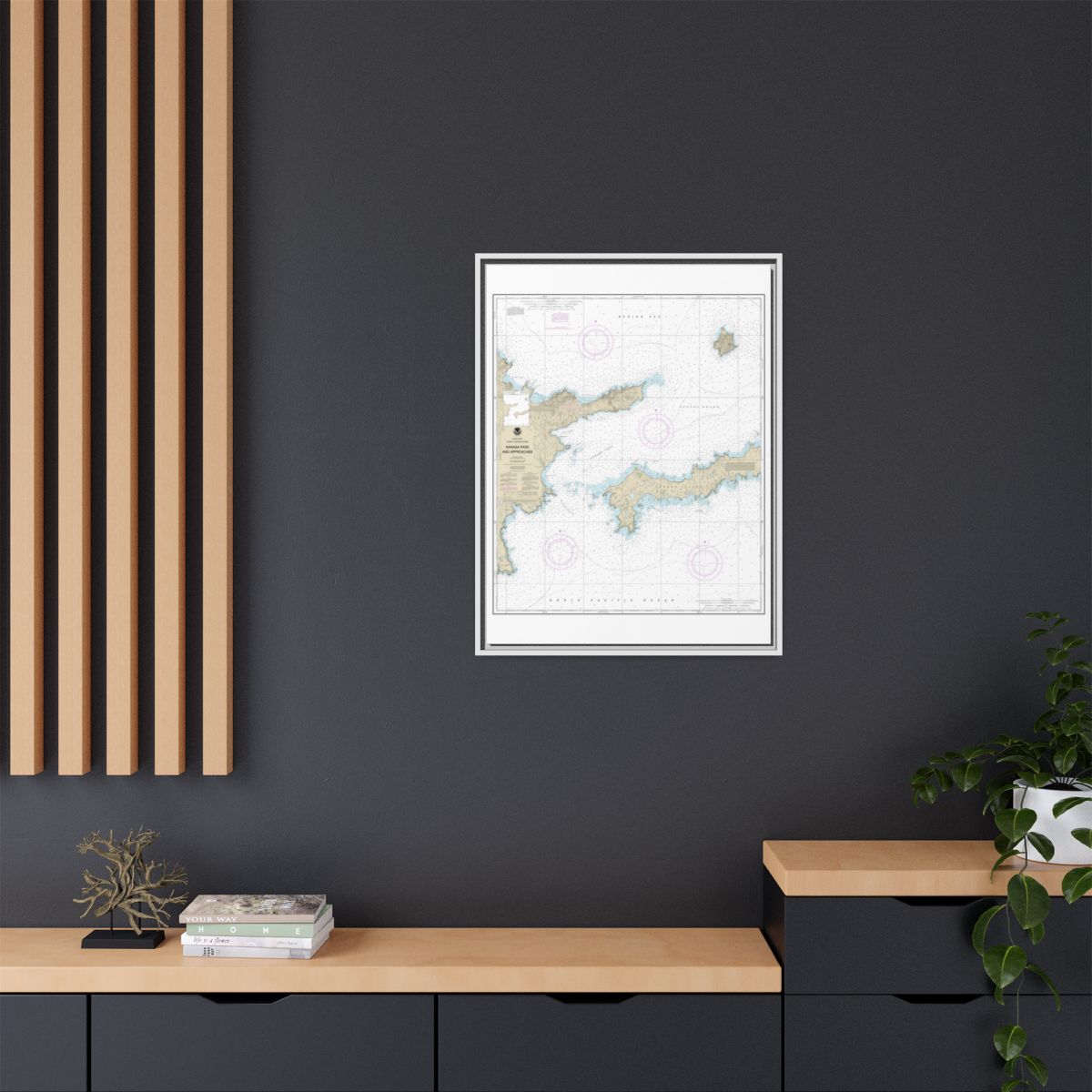 Chart 16463 Kanaga Pass and approaches - NOAA Nautical Chart Floating Frame Canvas | 24" x 32" | 30" x 40" - White context-2