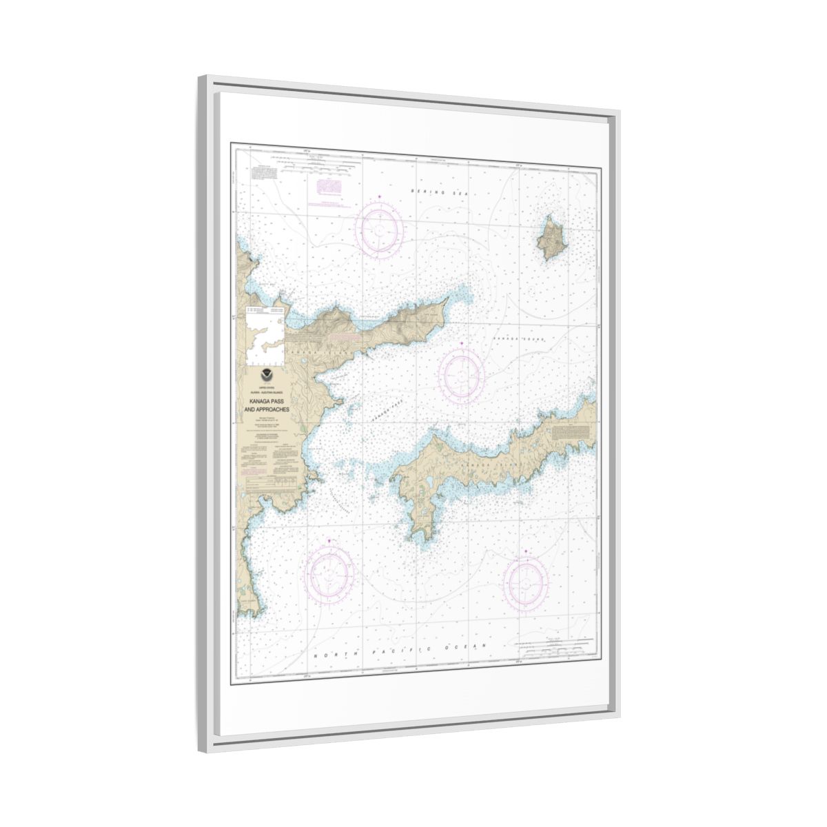 Chart 16463 Kanaga Pass and approaches - NOAA Nautical Chart Floating Frame Canvas | 24" x 32" | 30" x 40" - White side