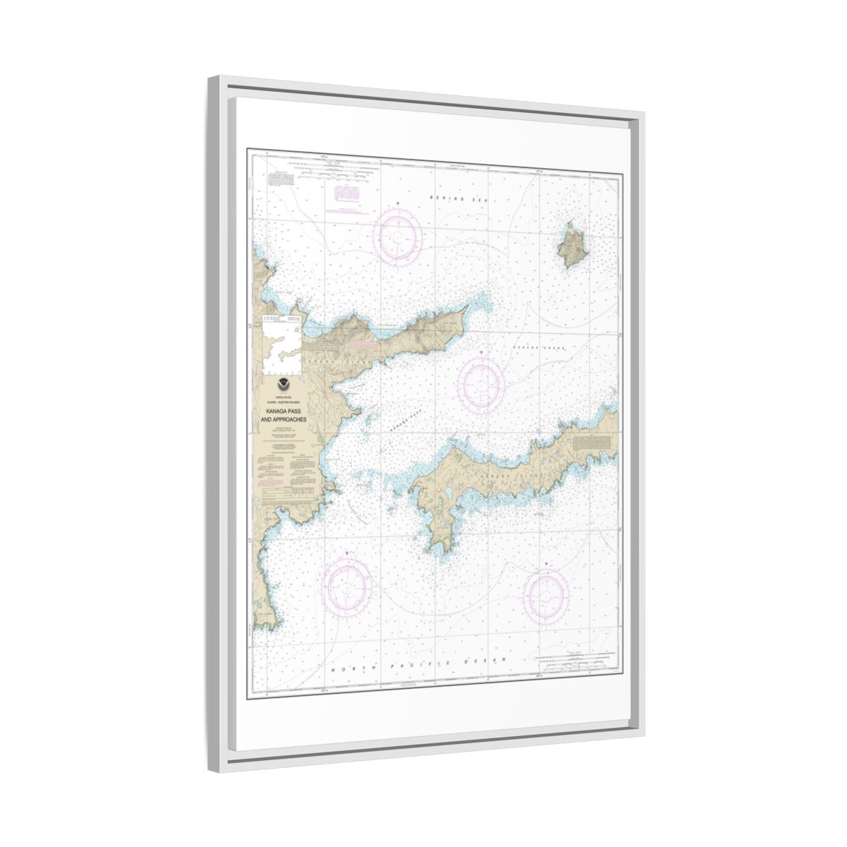 Chart 16463 Kanaga Pass and approaches - NOAA Nautical Chart Floating Frame Canvas | 24" x 32" | 30" x 40" - White side