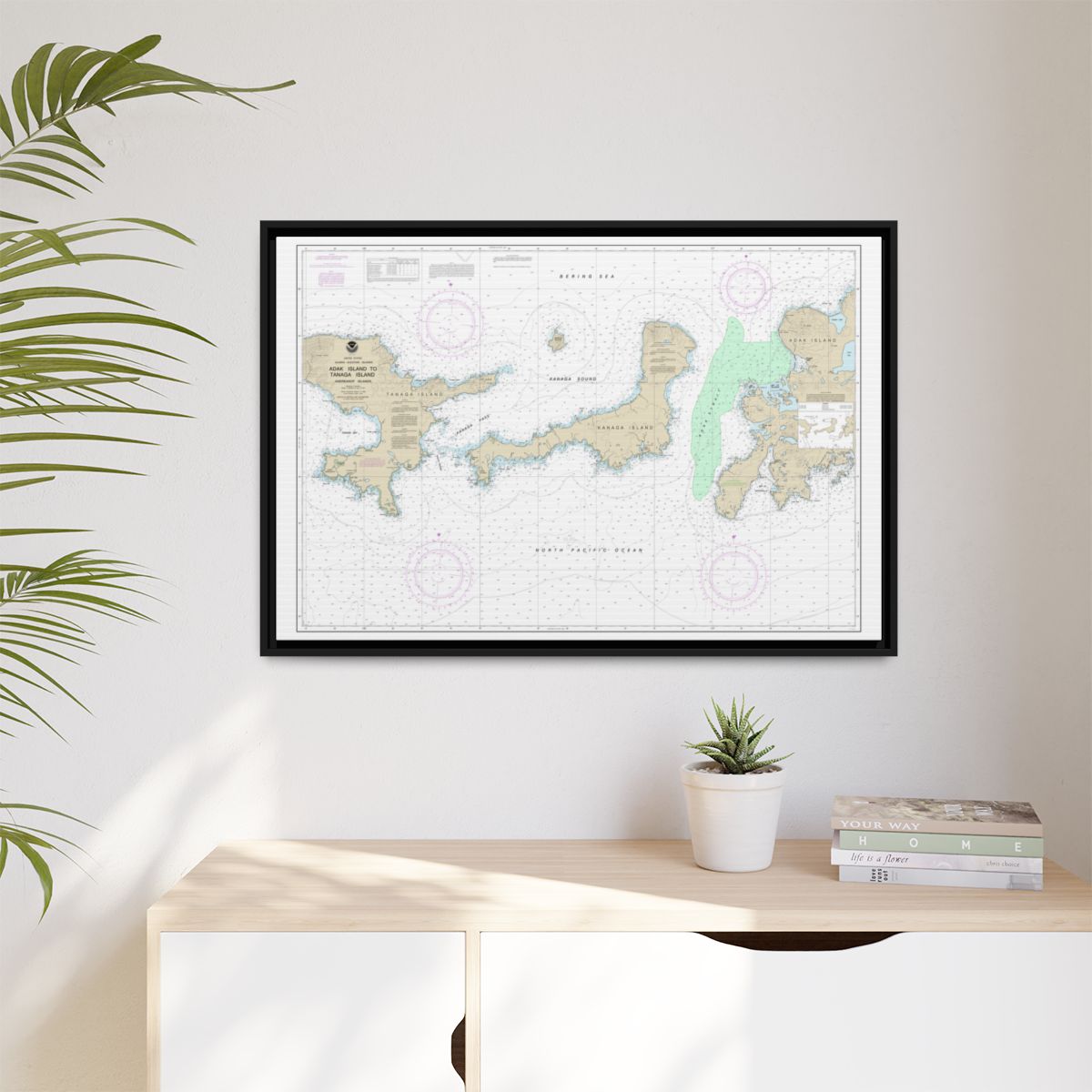 Chart 16467 Adak Island to Tanaga Island - NOAA Nautical Chart Floating Frame Canvas | 30" x 20" | 36" x 24" | 48" x 32" - Black context-1