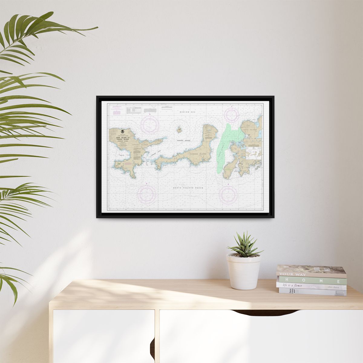 Chart 16467 Adak Island to Tanaga Island - NOAA Nautical Chart Floating Frame Canvas | 30" x 20" | 36" x 24" | 48" x 32" - Black context-1