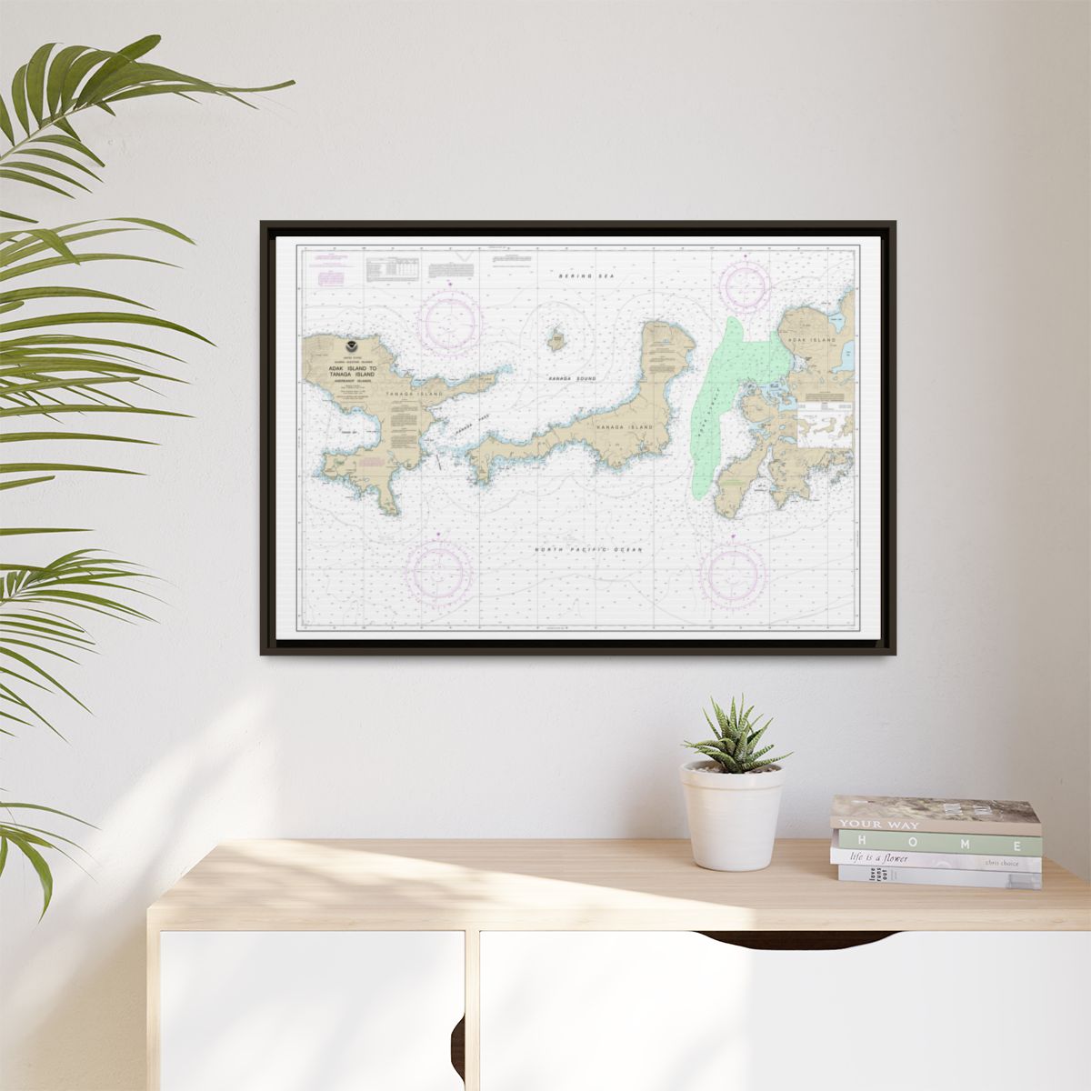 Chart 16467 Adak Island to Tanaga Island - NOAA Nautical Chart Floating Frame Canvas | 30" x 20" | 36" x 24" | 48" x 32" - Espresso context-1