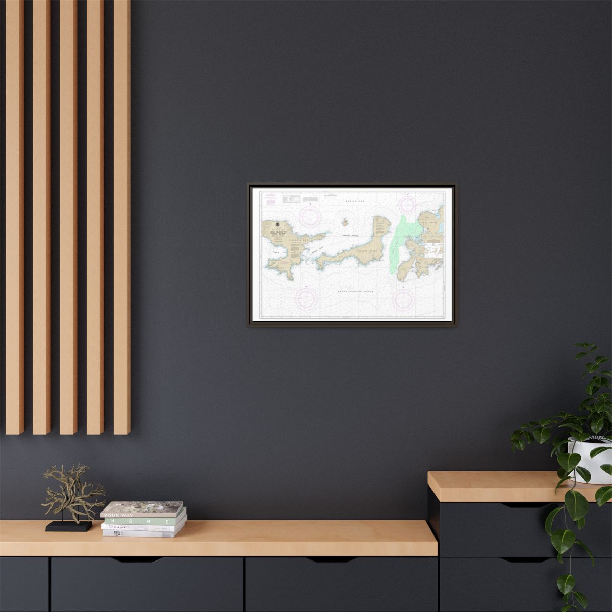 Chart 16467 Adak Island to Tanaga Island - NOAA Nautical Chart Floating Frame Canvas | 30" x 20" | 36" x 24" | 48" x 32" - Espresso context-2