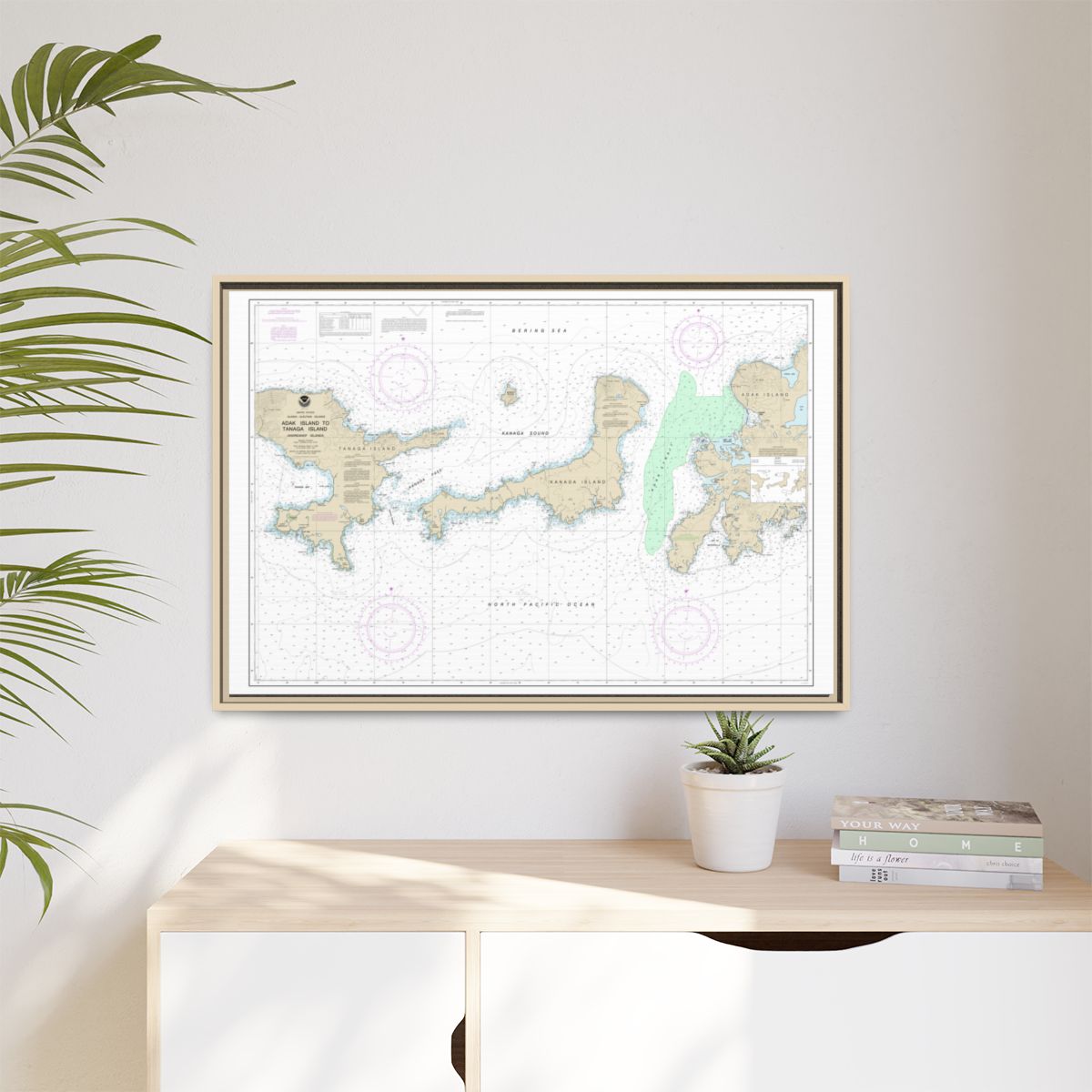 Chart 16467 Adak Island to Tanaga Island - NOAA Nautical Chart Floating Frame Canvas | 30" x 20" | 36" x 24" | 48" x 32" - Natural context-1