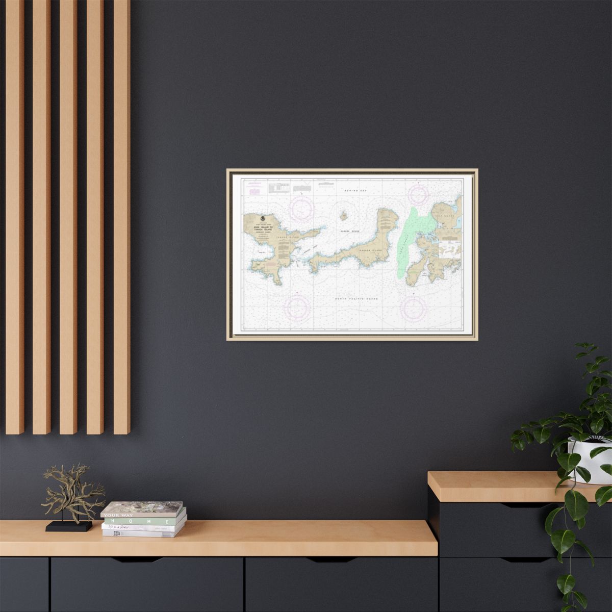 Chart 16467 Adak Island to Tanaga Island - NOAA Nautical Chart Floating Frame Canvas | 30" x 20" | 36" x 24" | 48" x 32" - Natural context-2