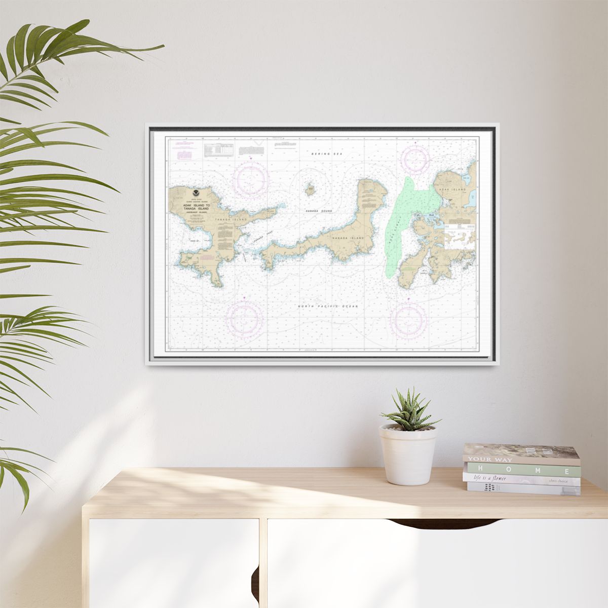 Chart 16467 Adak Island to Tanaga Island - NOAA Nautical Chart Floating Frame Canvas | 30" x 20" | 36" x 24" | 48" x 32" - White context-1
