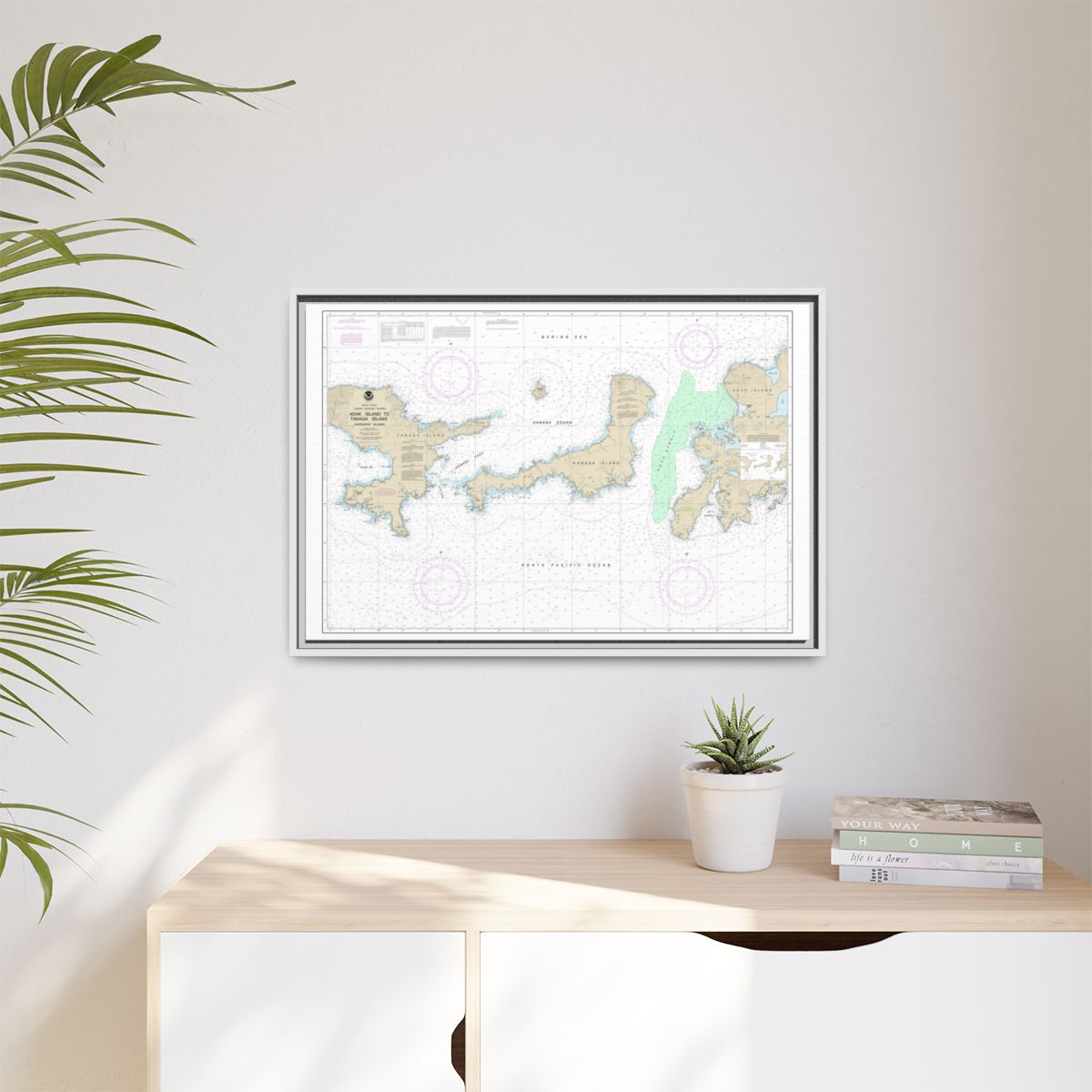 Chart 16467 Adak Island to Tanaga Island - NOAA Nautical Chart Floating Frame Canvas | 30" x 20" | 36" x 24" | 48" x 32" - White context-1