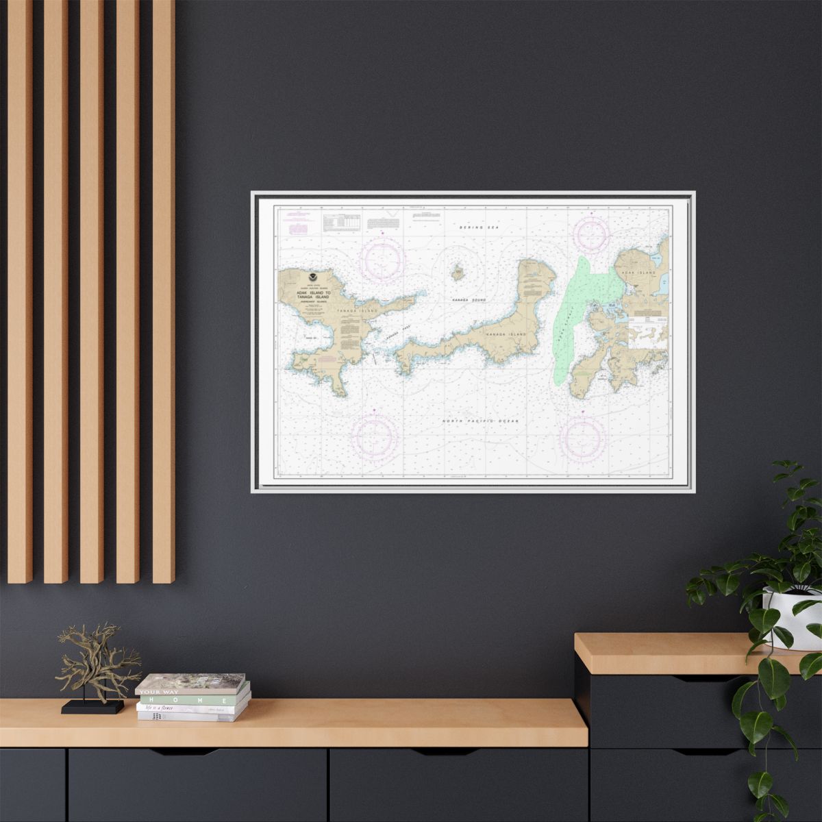 Chart 16467 Adak Island to Tanaga Island - NOAA Nautical Chart Floating Frame Canvas | 30" x 20" | 36" x 24" | 48" x 32" - White context-2
