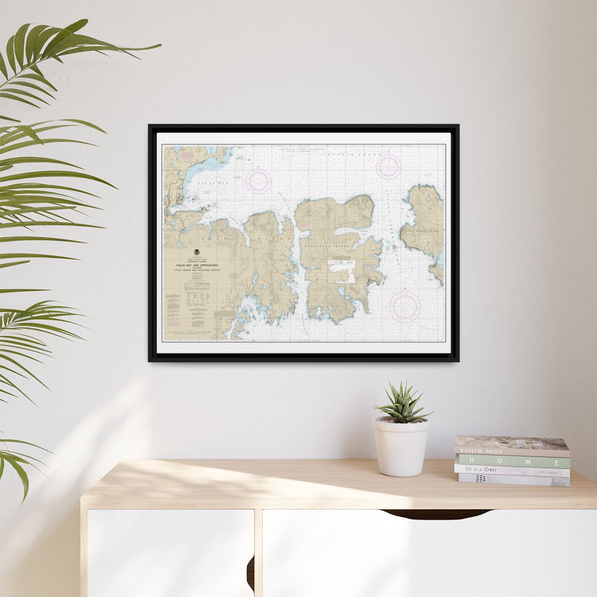 Chart 16475 Kuluk Bay and approaches, including Little Tanaga and Kagalaska Strs. - NOAA Nautical Chart Floating Frame Canvas | 32" x 24" | 40" x 30" - Black context-1