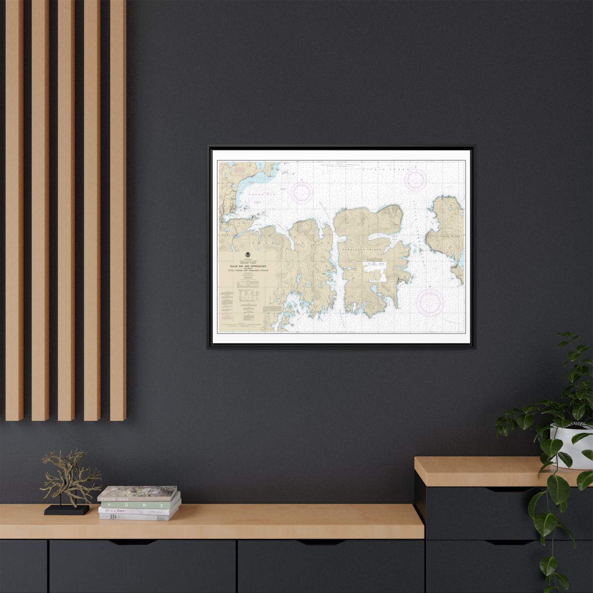 Chart 16475 Kuluk Bay and approaches, including Little Tanaga and Kagalaska Strs. - NOAA Nautical Chart Floating Frame Canvas | 32" x 24" | 40" x 30" - Black context-2