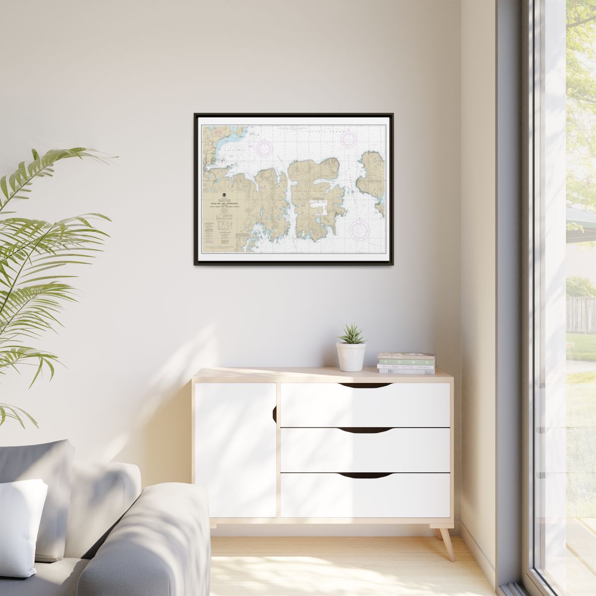 Chart 16475 Kuluk Bay and approaches, including Little Tanaga and Kagalaska Strs. - NOAA Nautical Chart Floating Frame Canvas | 32" x 24" | 40" x 30" - Espresso context-1