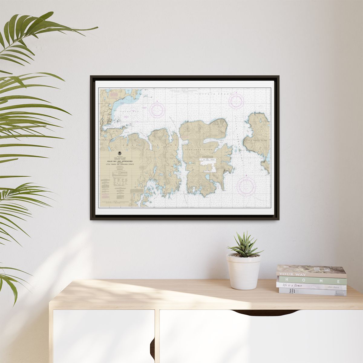 Chart 16475 Kuluk Bay and approaches, including Little Tanaga and Kagalaska Strs. - NOAA Nautical Chart Floating Frame Canvas | 32" x 24" | 40" x 30" - Espresso context-1