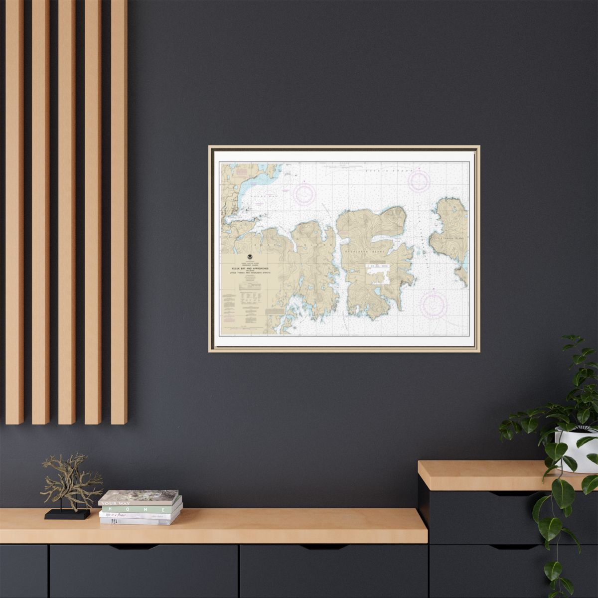 Chart 16475 Kuluk Bay and approaches, including Little Tanaga and Kagalaska Strs. - NOAA Nautical Chart Floating Frame Canvas | 32" x 24" | 40" x 30" - Natural context-2