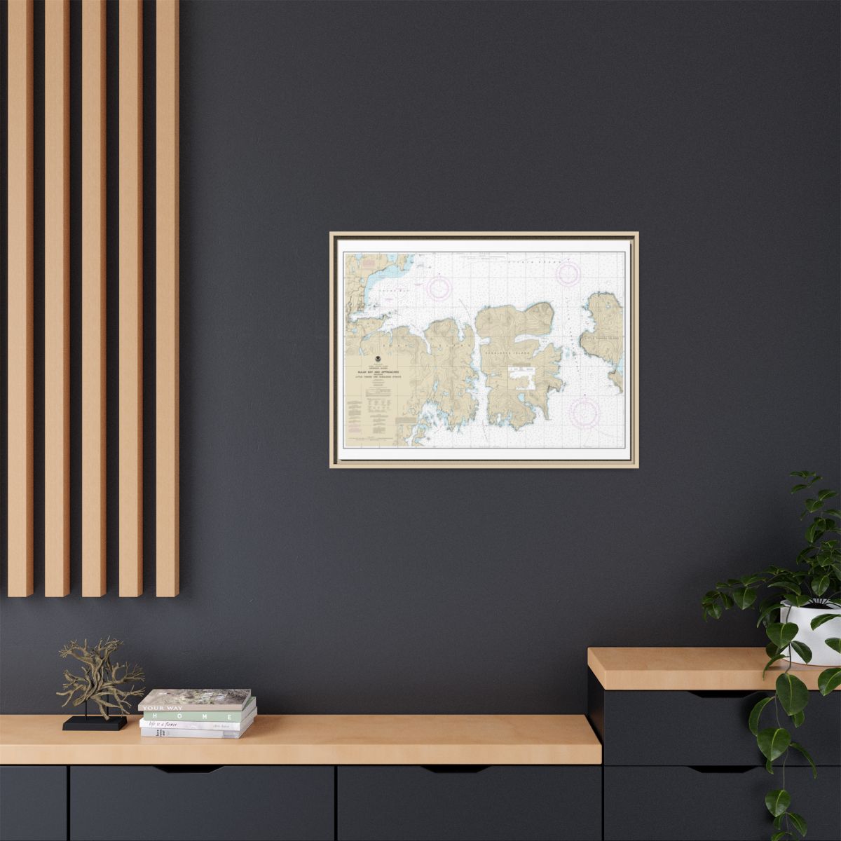 Chart 16475 Kuluk Bay and approaches, including Little Tanaga and Kagalaska Strs. - NOAA Nautical Chart Floating Frame Canvas | 32" x 24" | 40" x 30" - Natural context-2