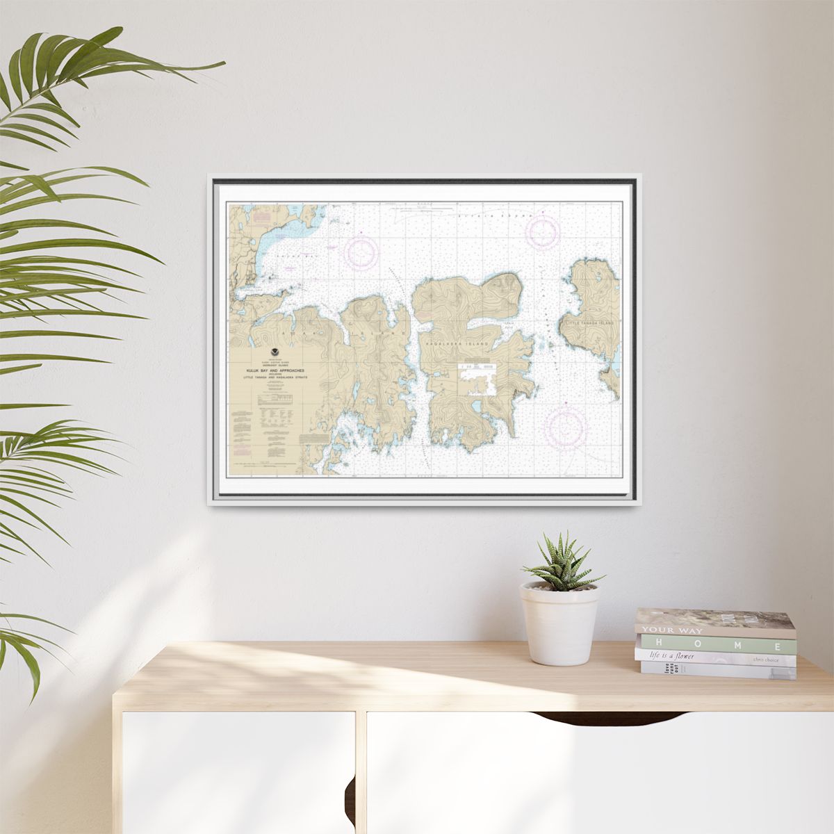Chart 16475 Kuluk Bay and approaches, including Little Tanaga and Kagalaska Strs. - NOAA Nautical Chart Floating Frame Canvas | 32" x 24" | 40" x 30" - White context-1